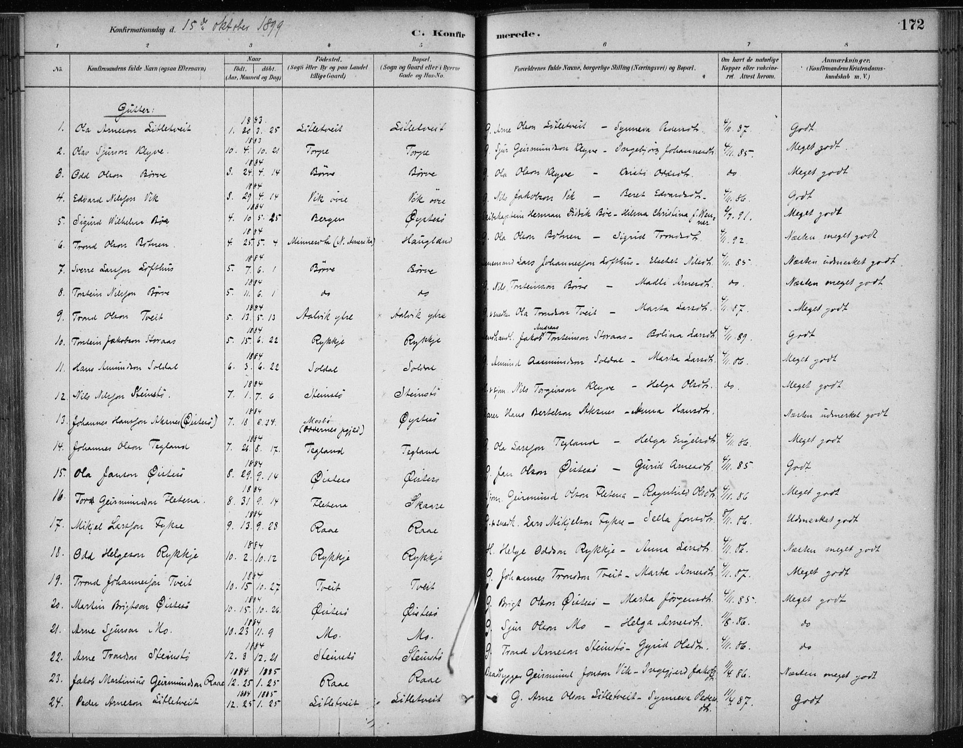 Kvam sokneprestembete, SAB/A-76201/H/Haa: Parish register (official) no. C  1, 1880-1906, p. 172