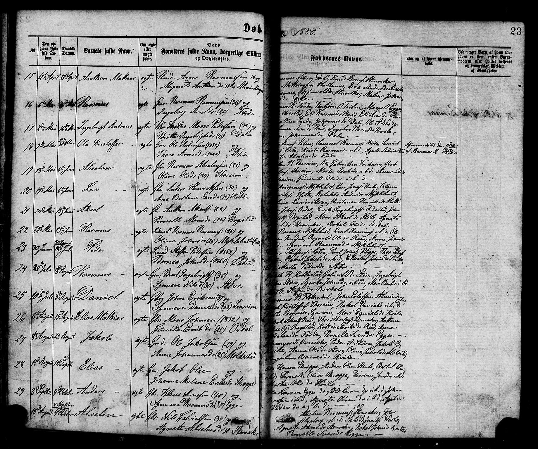 Gloppen sokneprestembete, AV/SAB-A-80101/H/Hab/Habc/L0001: Parish register (copy) no. C 1, 1872-1896, p. 23