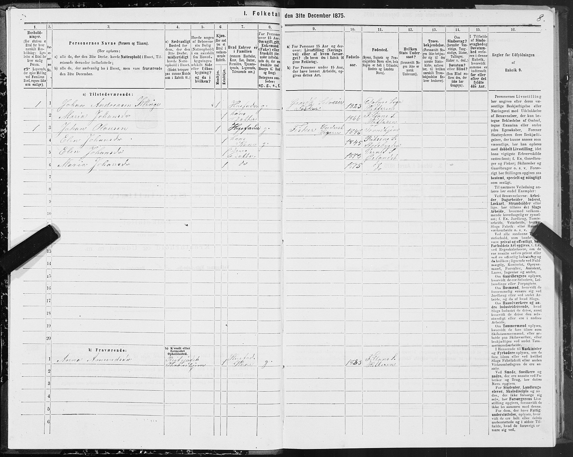 SAT, 1875 census for 1621P Ørland, 1875, p. 1008