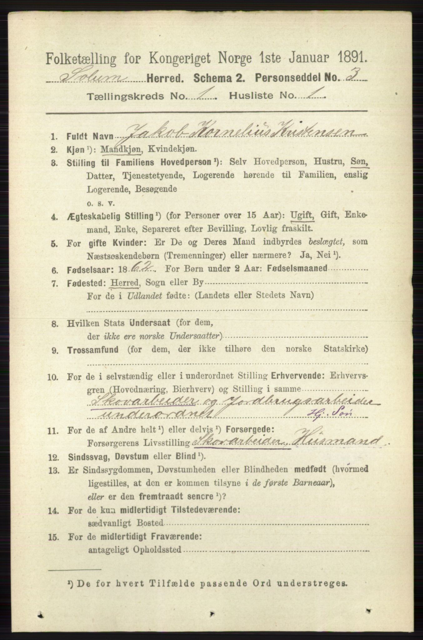 RA, 1891 census for 0818 Solum, 1891, p. 49