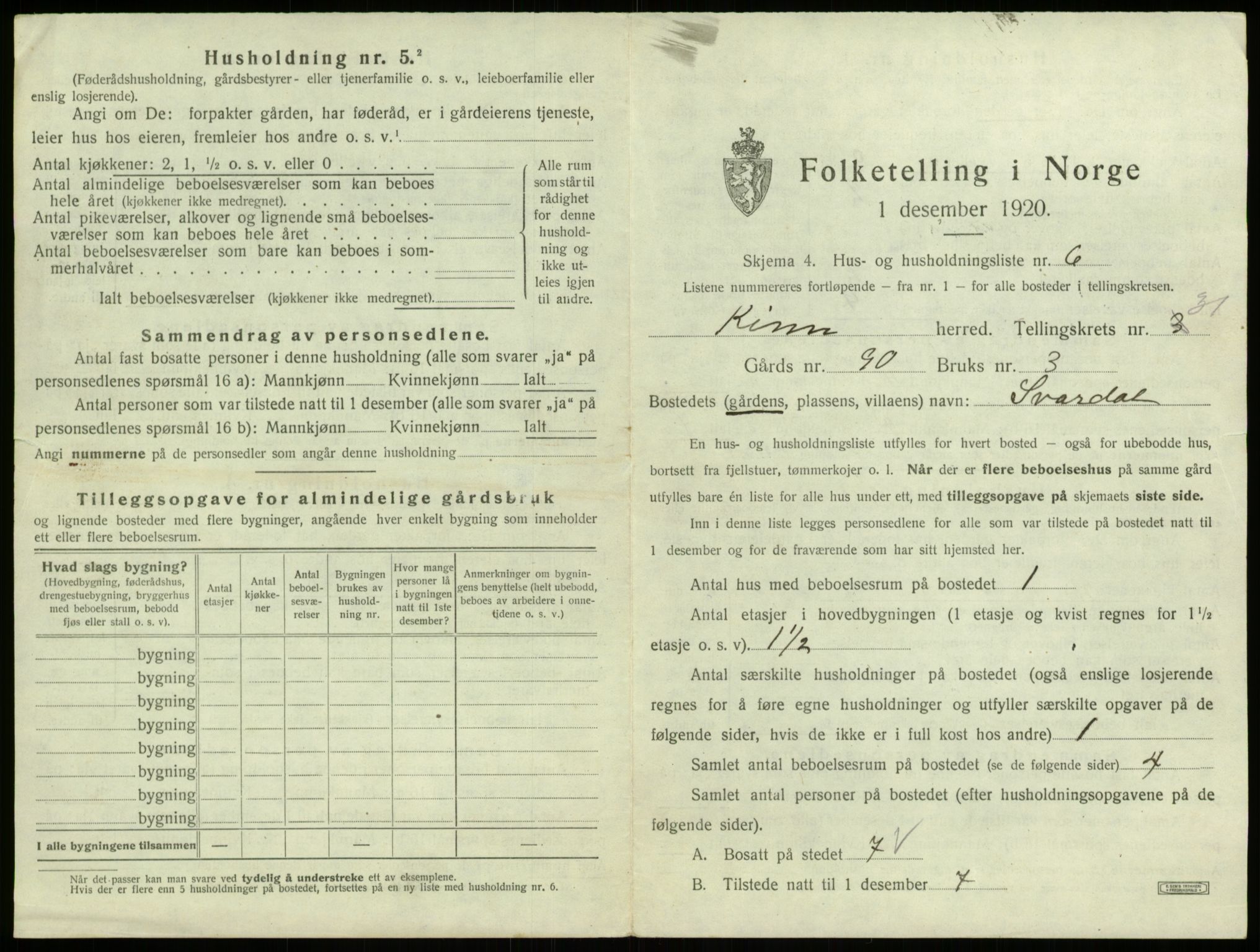 SAB, 1920 census for Kinn, 1920, p. 1558