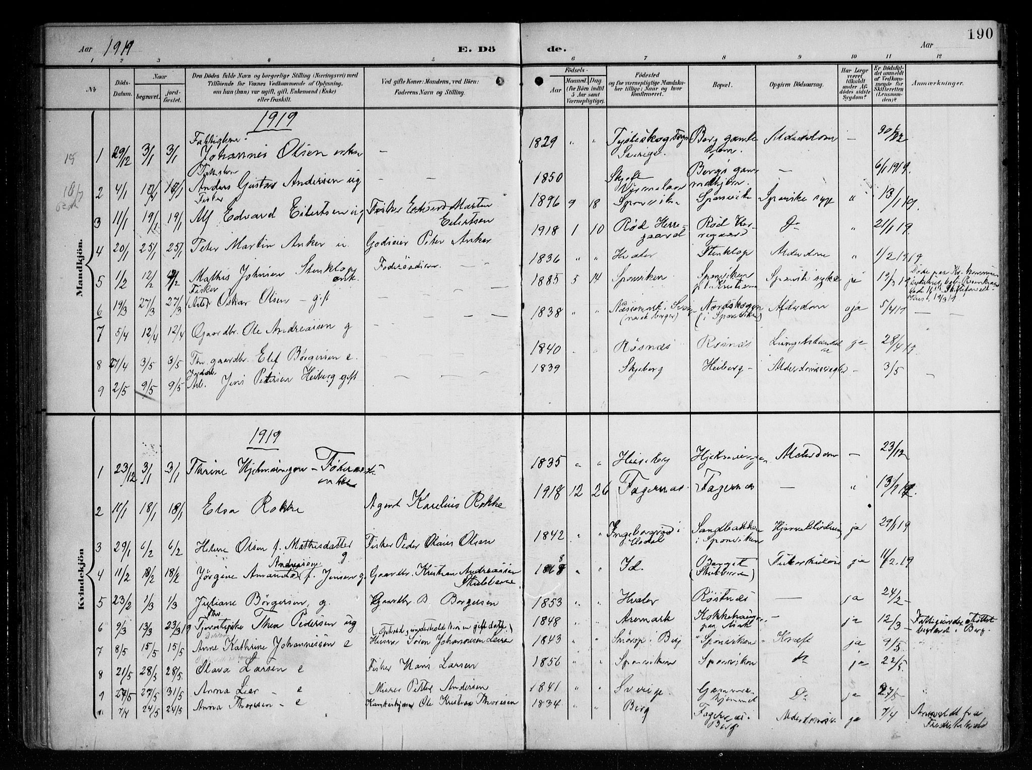 Berg prestekontor Kirkebøker, AV/SAO-A-10902/F/Fa/L0008: Parish register (official) no. I 8, 1902-1920, p. 190