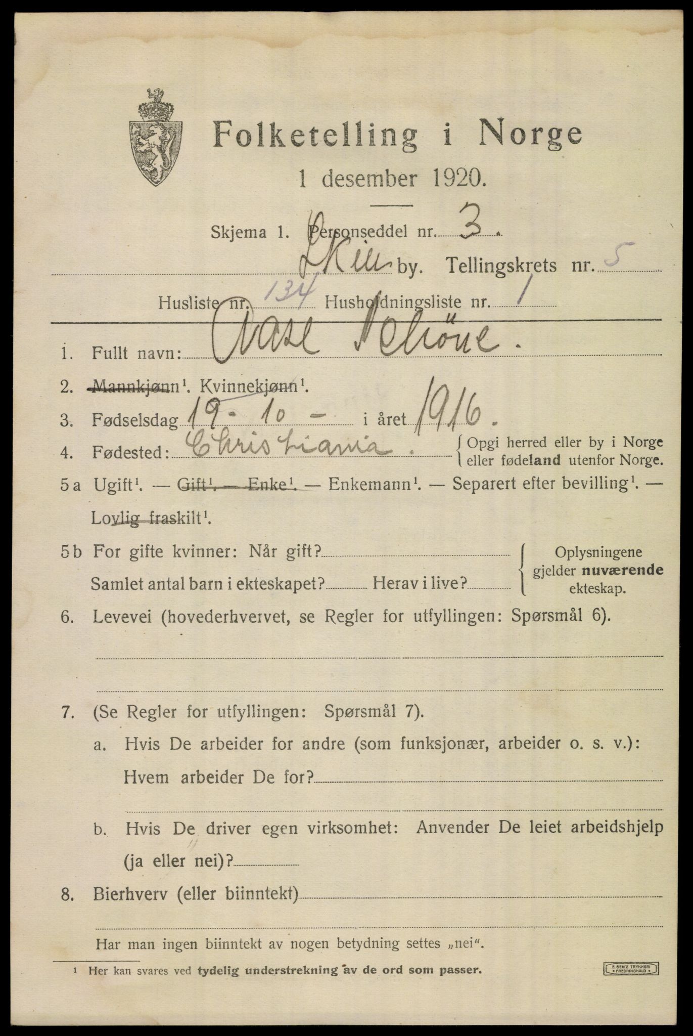 SAKO, 1920 census for Skien, 1920, p. 21780