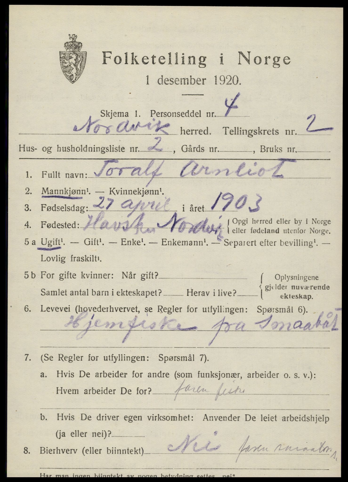 SAT, 1920 census for Nordvik, 1920, p. 1056