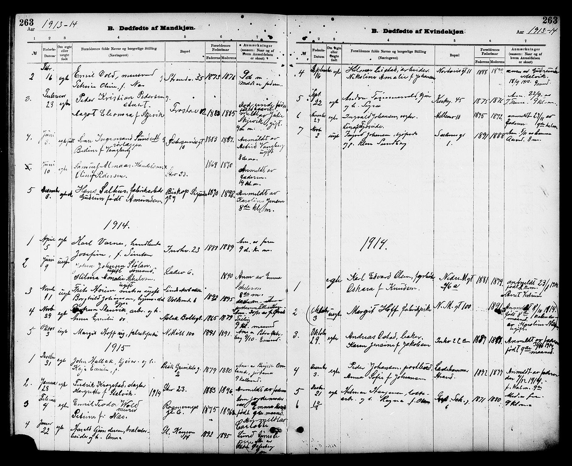Ministerialprotokoller, klokkerbøker og fødselsregistre - Sør-Trøndelag, SAT/A-1456/605/L0254: Parish register (copy) no. 605C01, 1908-1916, p. 263