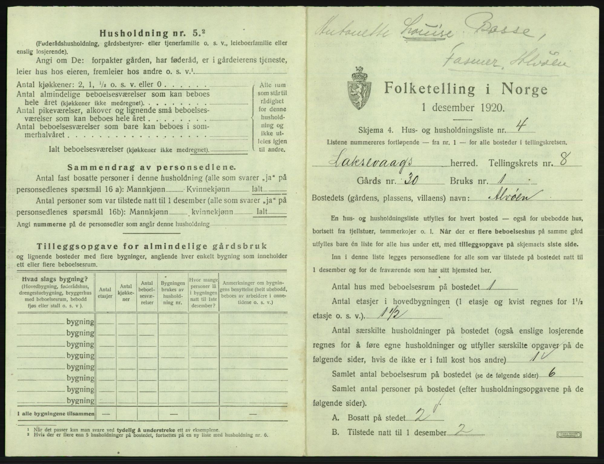 SAB, 1920 census for Laksevåg, 1920, p. 1733