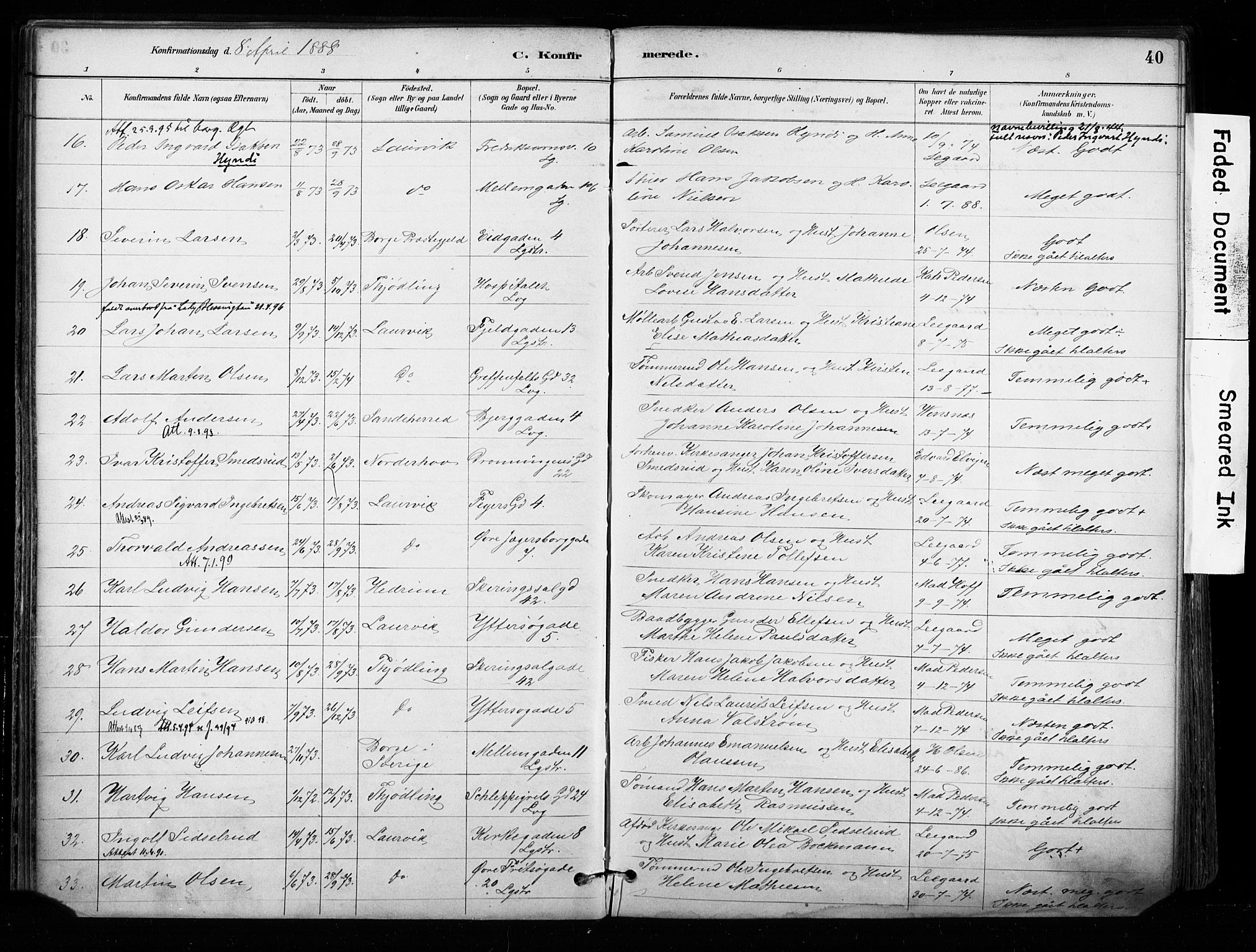 Larvik kirkebøker, AV/SAKO-A-352/F/Fa/L0008: Parish register (official) no. I 8, 1884-1902, p. 40