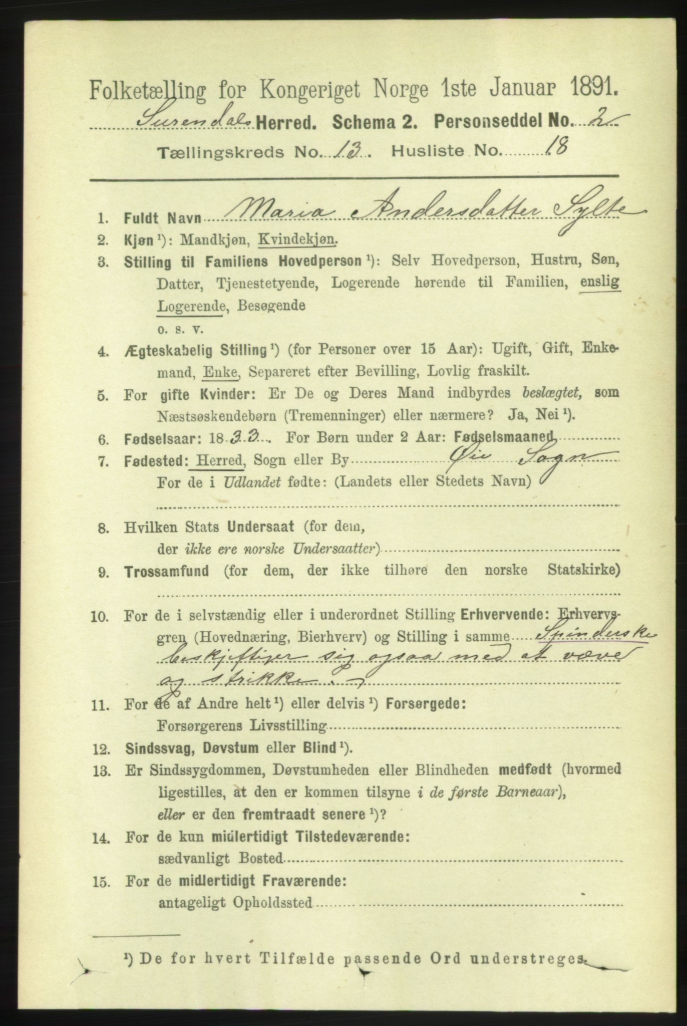 RA, 1891 census for 1566 Surnadal, 1891, p. 3268