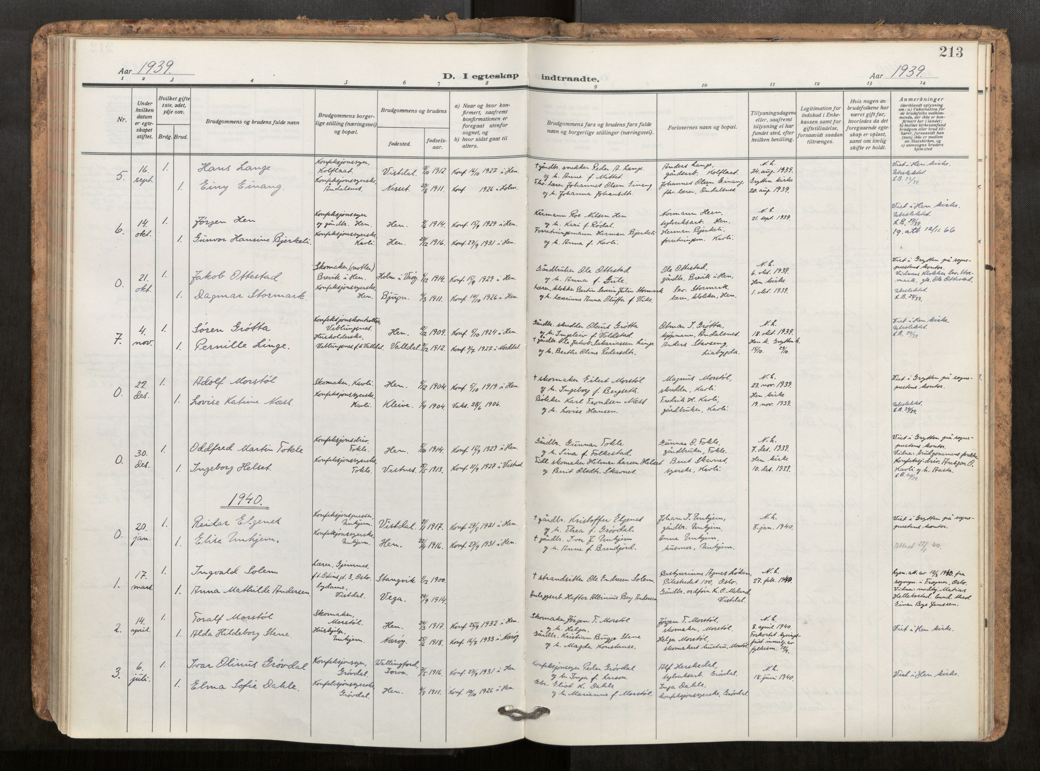Ministerialprotokoller, klokkerbøker og fødselsregistre - Møre og Romsdal, SAT/A-1454/545/L0596: Parish register (official) no. 545A04, 1921-1956, p. 213
