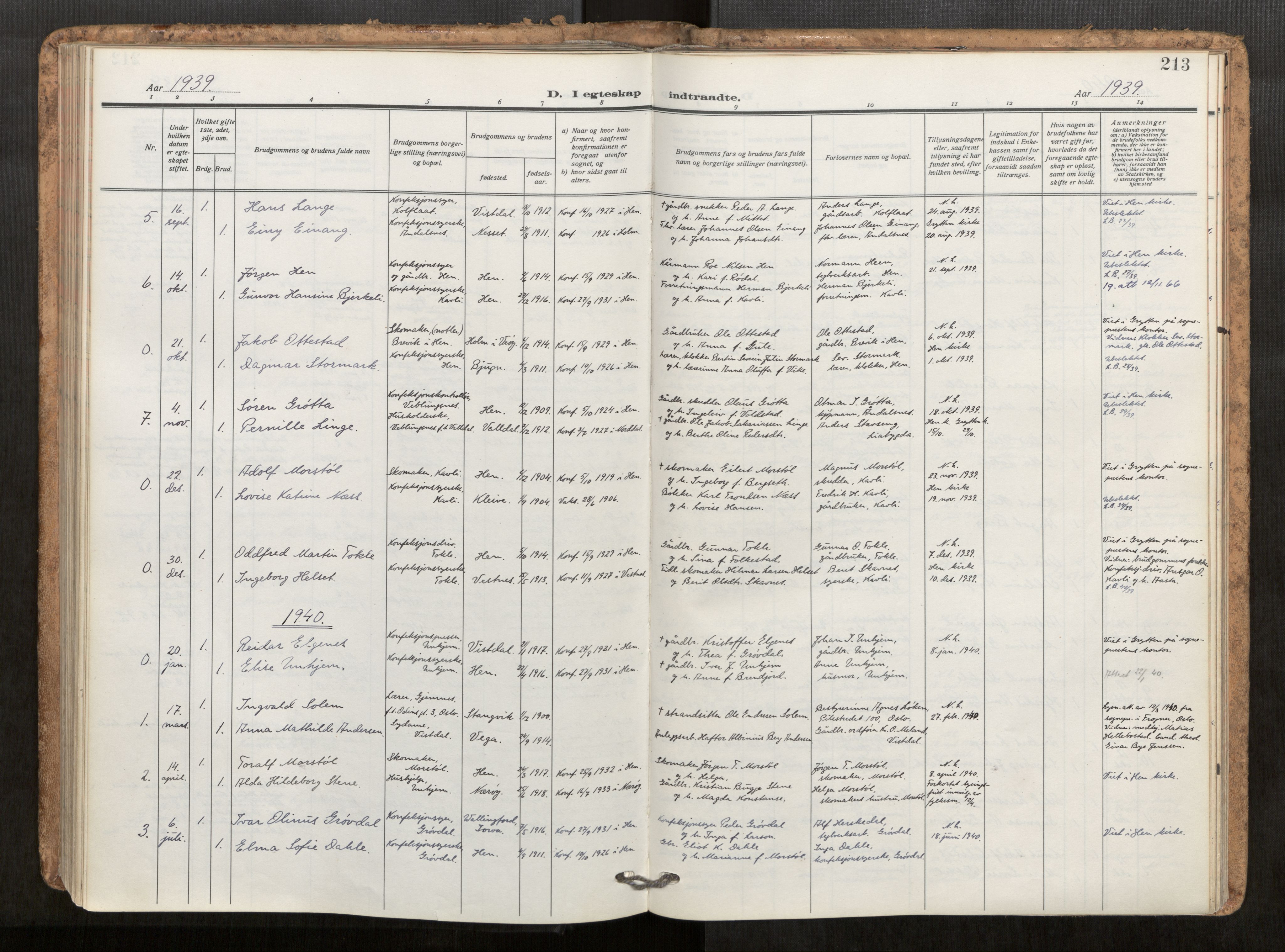 Ministerialprotokoller, klokkerbøker og fødselsregistre - Møre og Romsdal, AV/SAT-A-1454/545/L0596: Parish register (official) no. 545A04, 1921-1956, p. 213