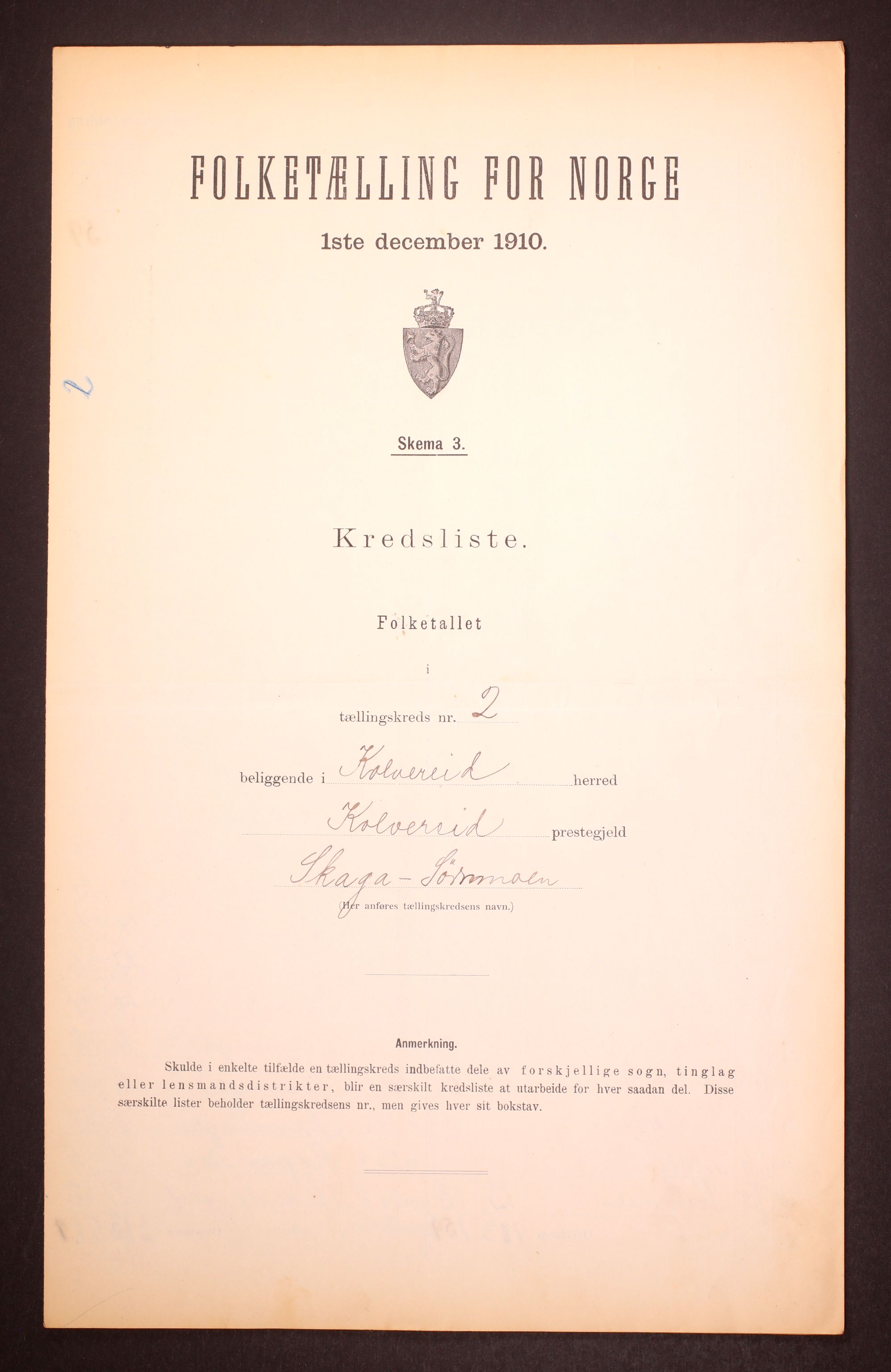 RA, 1910 census for Kolvereid, 1910, p. 7