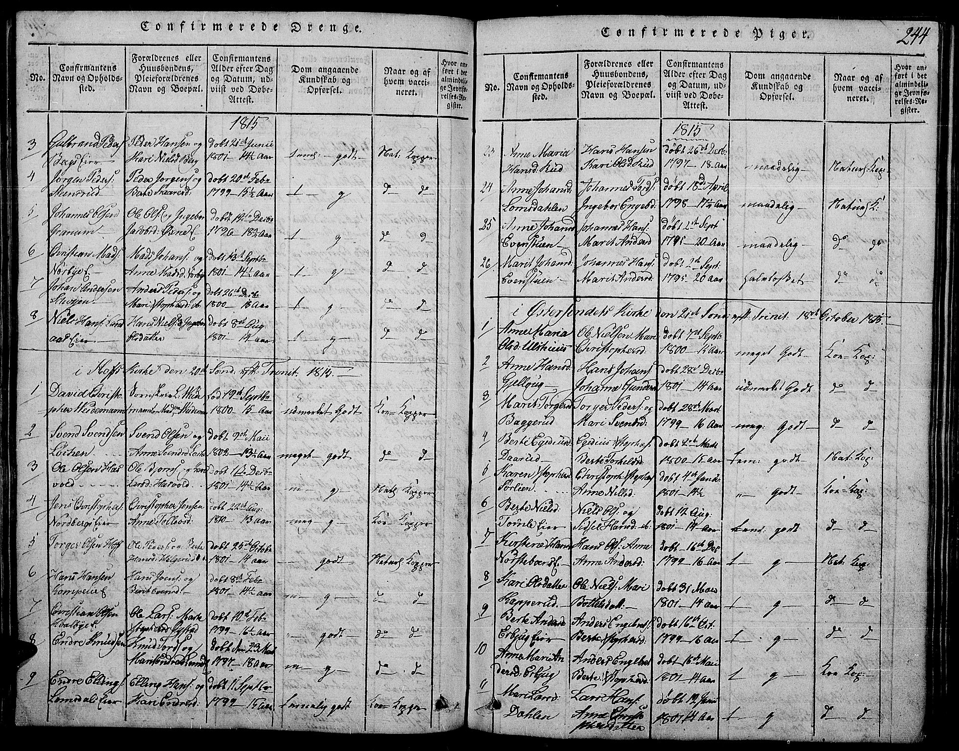 Land prestekontor, SAH/PREST-120/H/Ha/Haa/L0007: Parish register (official) no. 7, 1814-1830, p. 244
