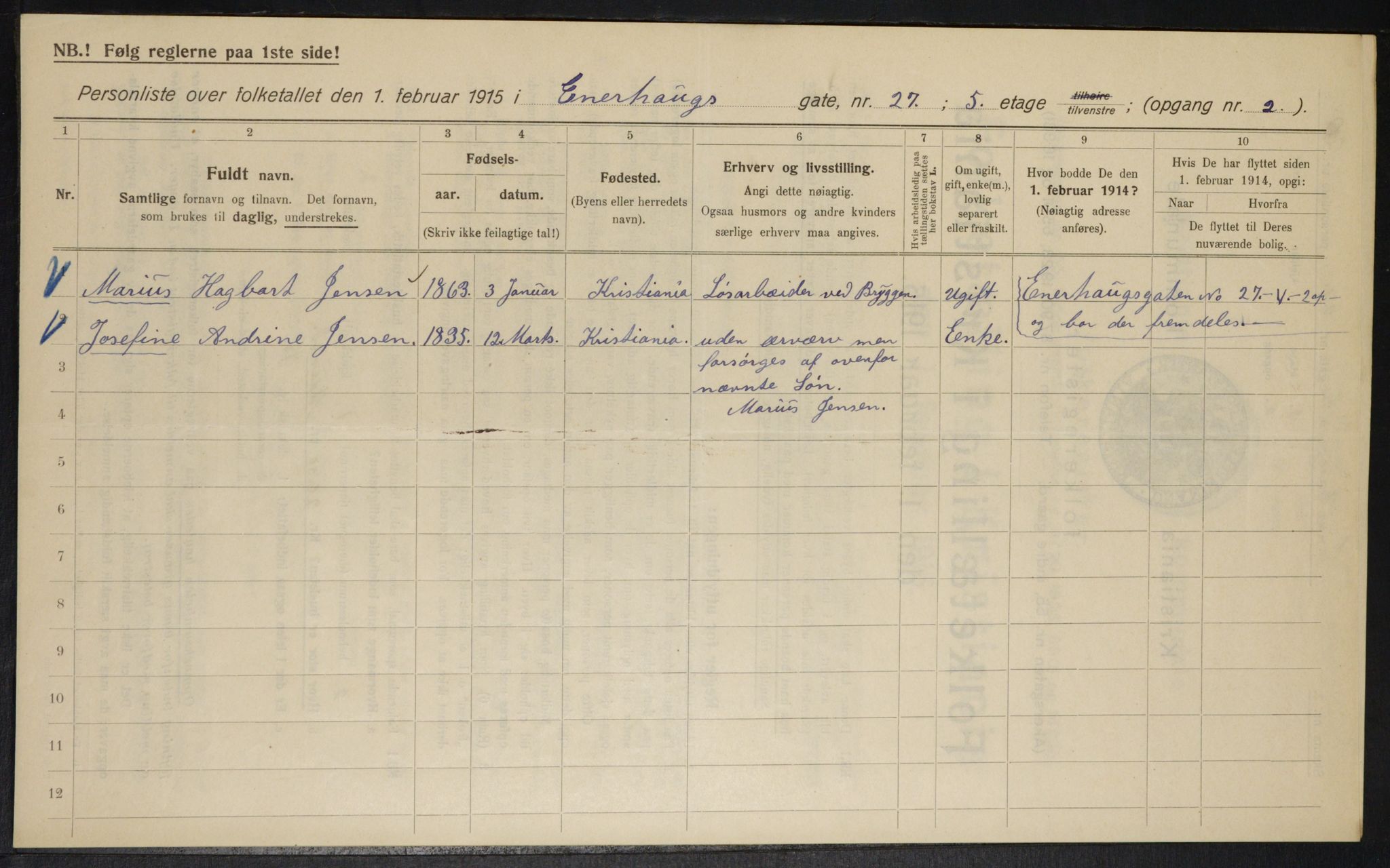 OBA, Municipal Census 1915 for Kristiania, 1915, p. 21271