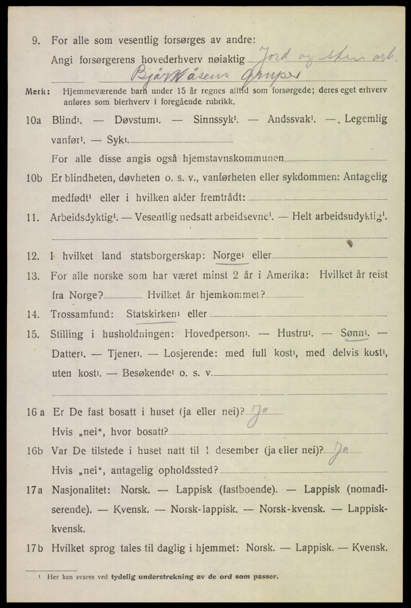 SAT, 1920 census for Evenes, 1920, p. 9575