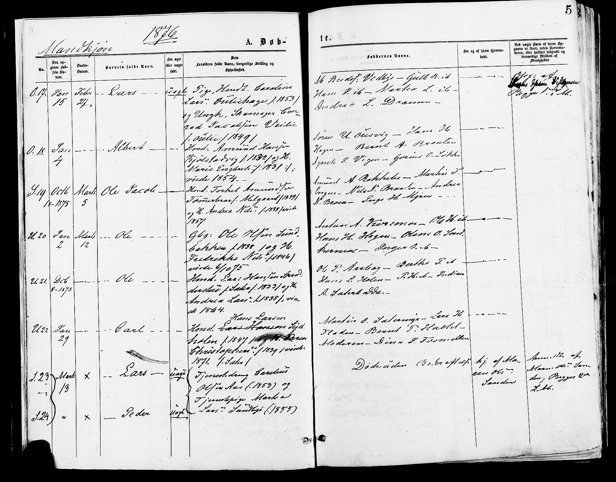 Sør-Odal prestekontor, AV/SAH-PREST-030/H/Ha/Haa/L0005: Parish register (official) no. 5, 1876-1885, p. 5