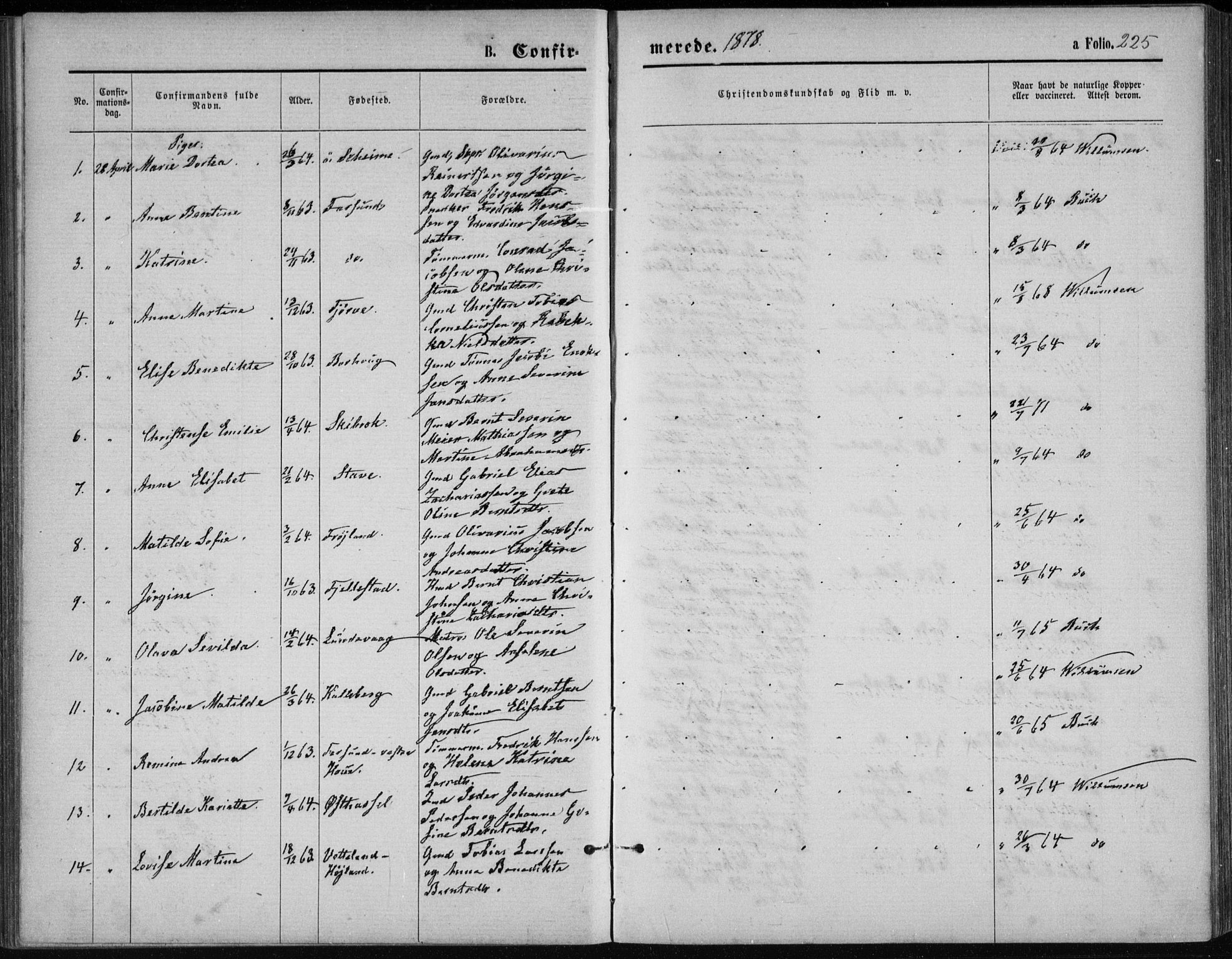 Lista sokneprestkontor, SAK/1111-0027/F/Fb/L0004: Parish register (copy) no. B 4, 1877-1891, p. 225