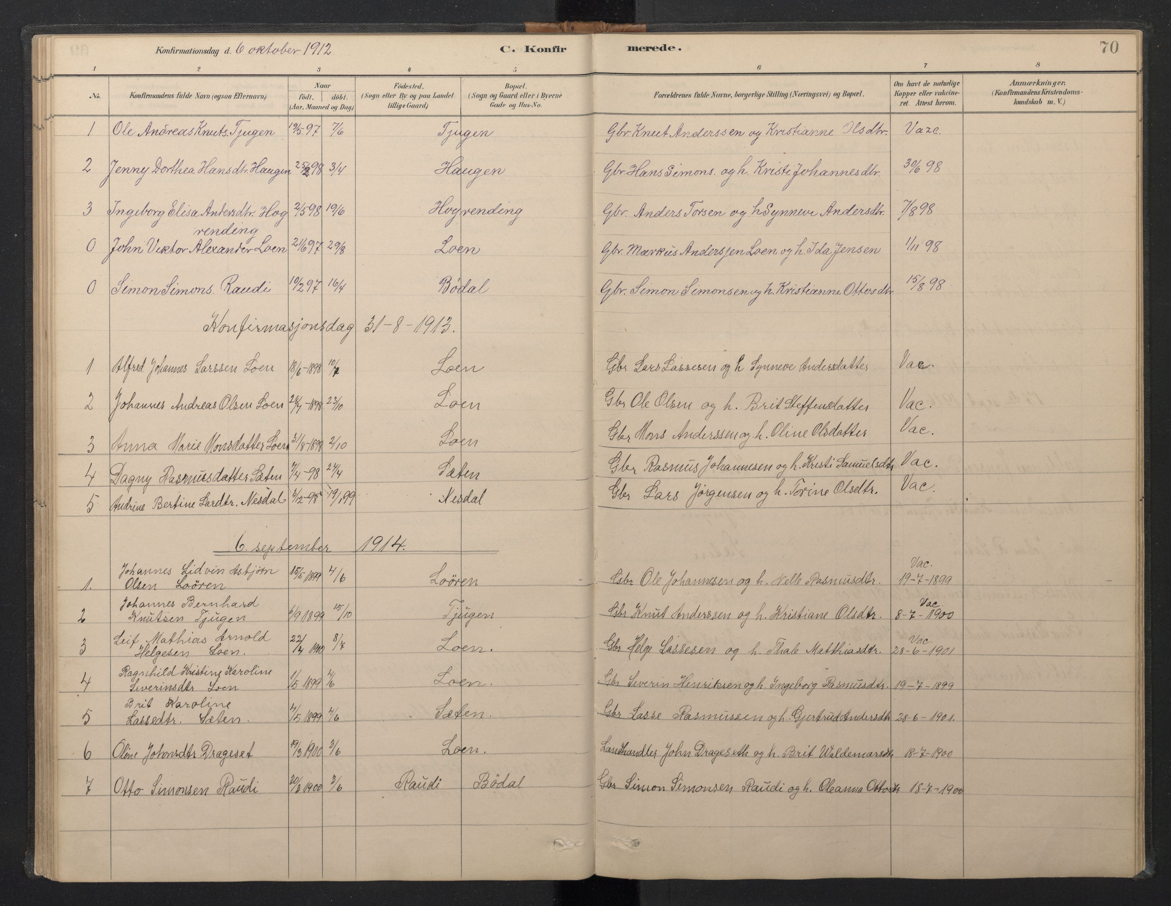 Stryn Sokneprestembete, AV/SAB-A-82501: Parish register (copy) no. B 3, 1881-1918, p. 69b-70a