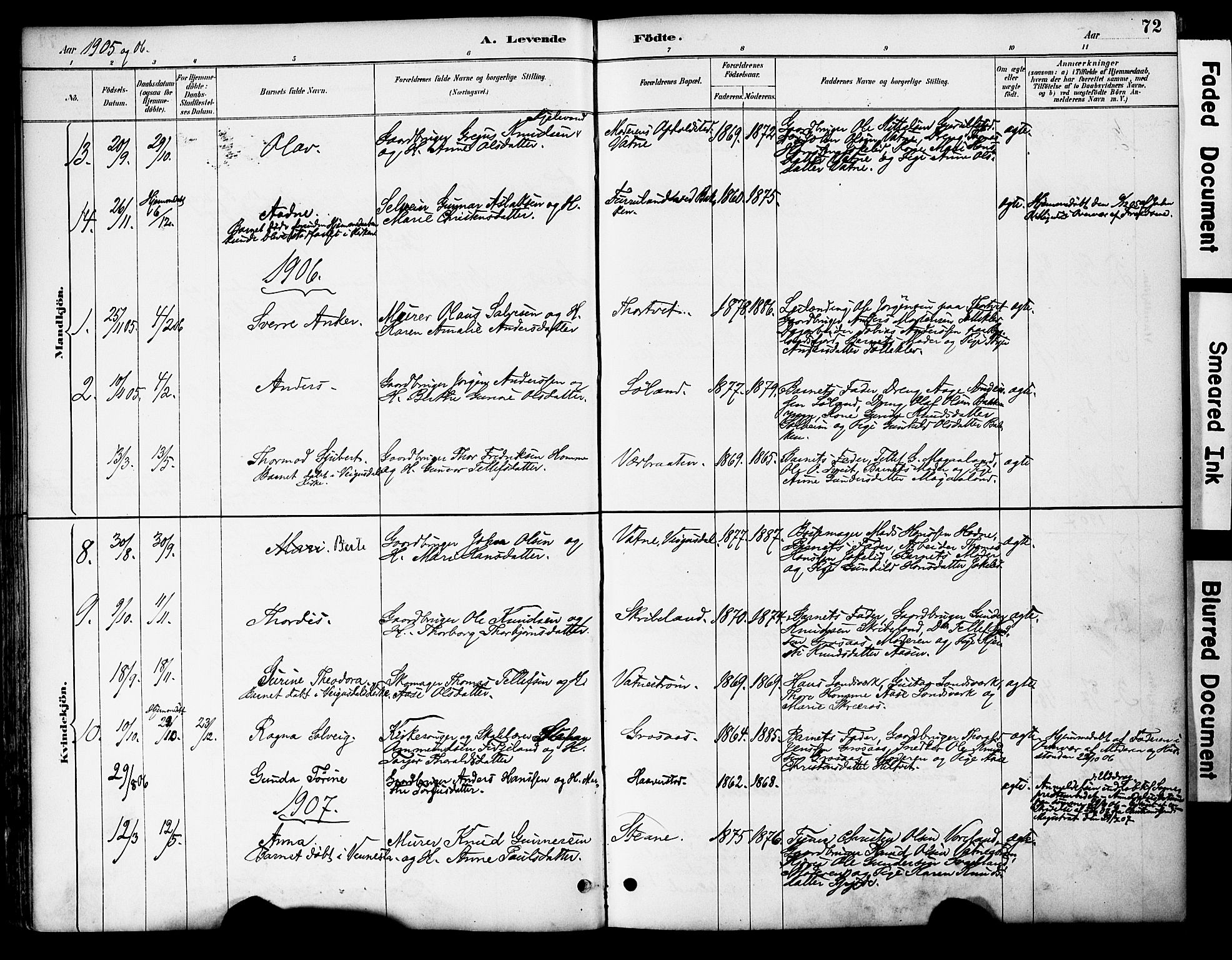 Evje sokneprestkontor, AV/SAK-1111-0008/F/Fa/Fac/L0003: Parish register (official) no. A 3, 1884-1909, p. 72