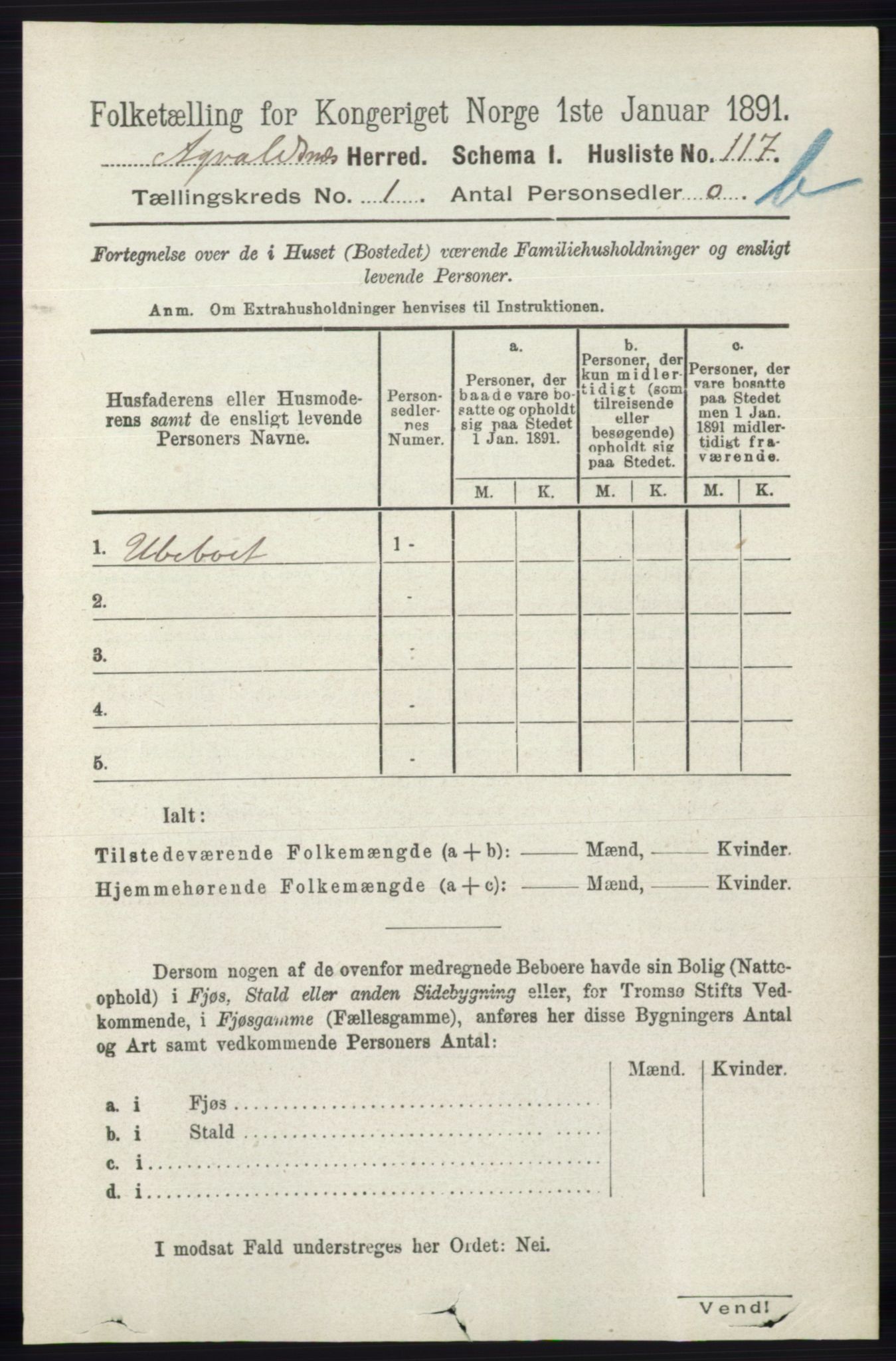 RA, 1891 census for 1147 Avaldsnes, 1891, p. 1245