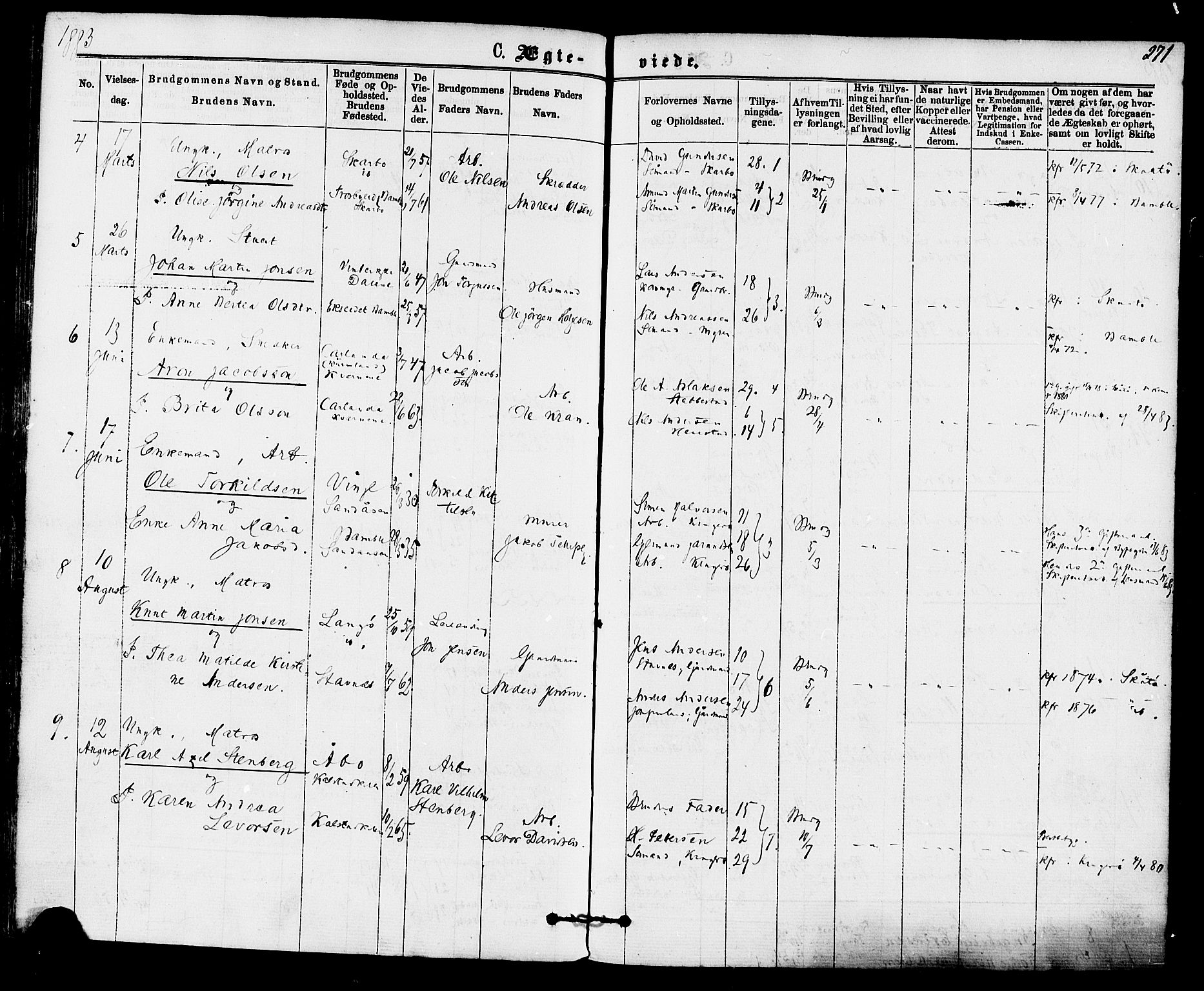 Skåtøy kirkebøker, SAKO/A-304/F/Fa/L0001: Parish register (official) no. I 1, 1874-1883, p. 271