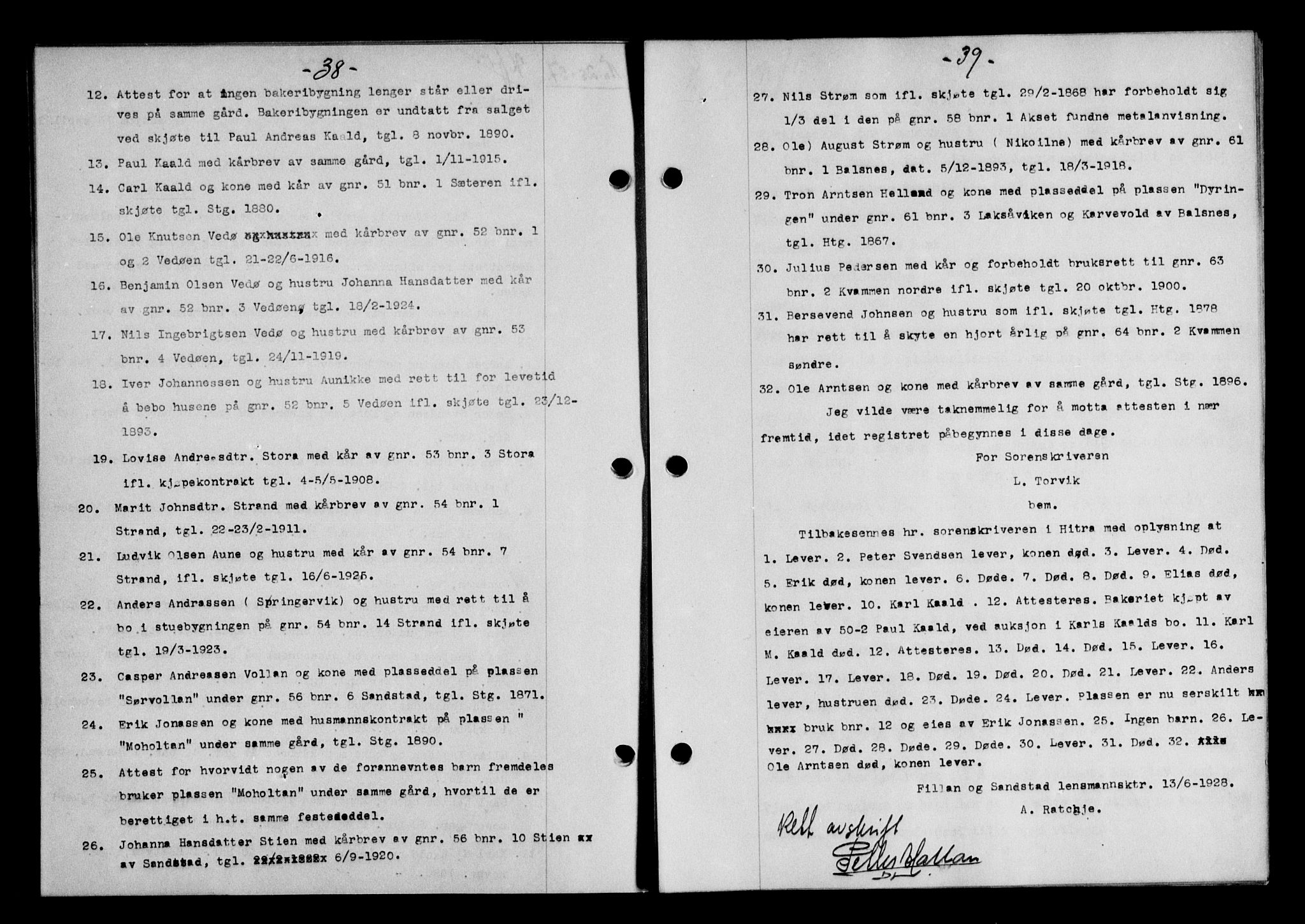 Hitra sorenskriveri, AV/SAT-A-0018/2/2C/2Ca/L0010: Mortgage book no. 10, 1928-1929, p. 38-39