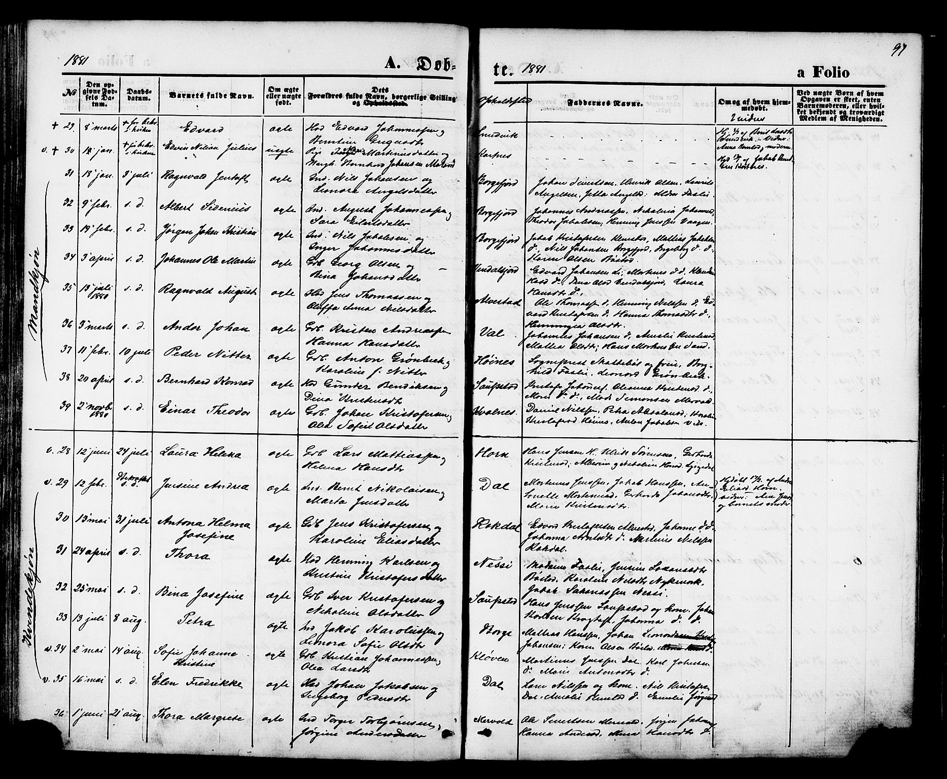 Ministerialprotokoller, klokkerbøker og fødselsregistre - Nordland, SAT/A-1459/880/L1132: Parish register (official) no. 880A06, 1869-1887, p. 97