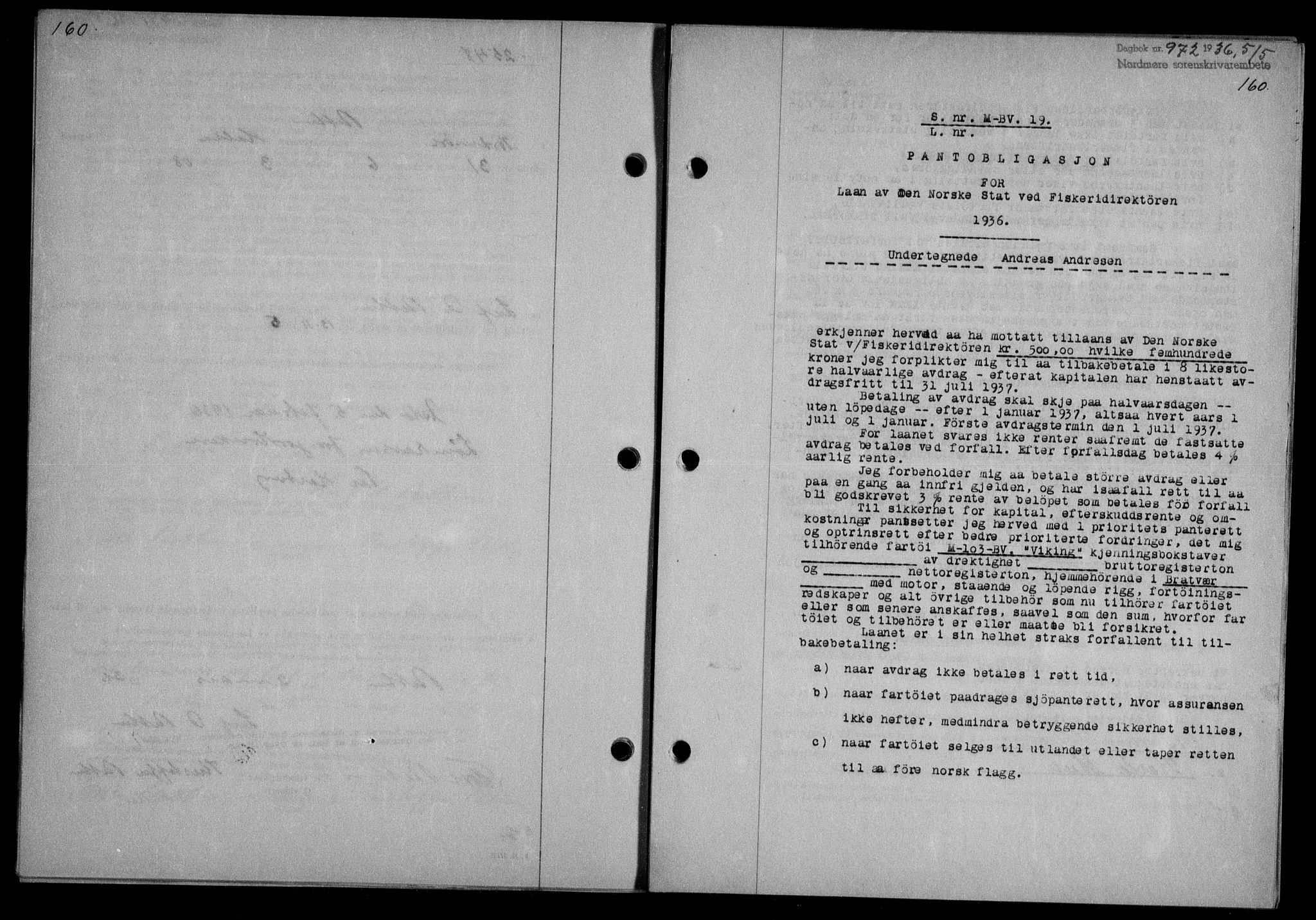 Nordmøre sorenskriveri, AV/SAT-A-4132/1/2/2Ca/L0088: Mortgage book no. 78, 1936-1936, Diary no: : 972/1936