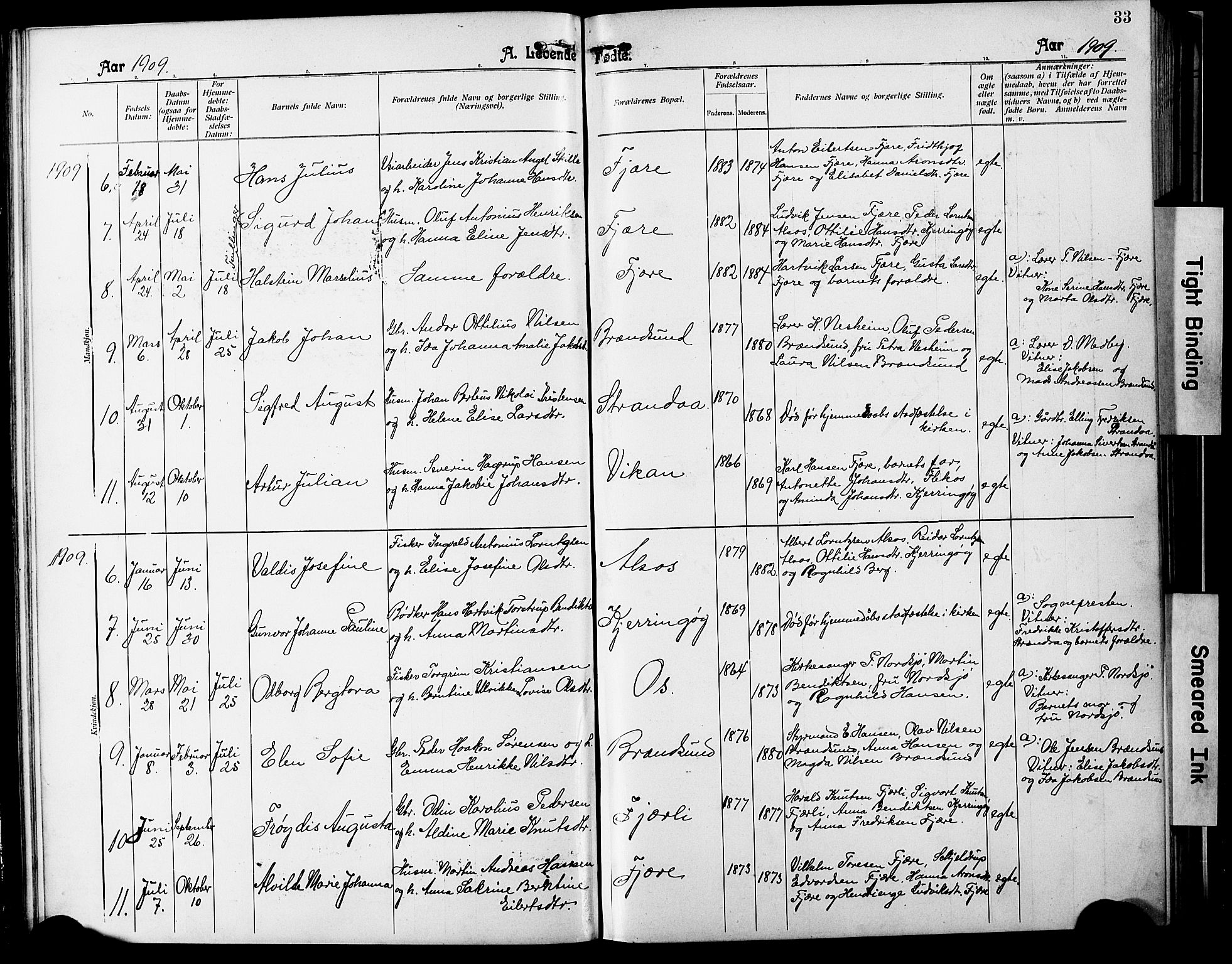 Ministerialprotokoller, klokkerbøker og fødselsregistre - Nordland, SAT/A-1459/803/L0077: Parish register (copy) no. 803C04, 1897-1930, p. 33