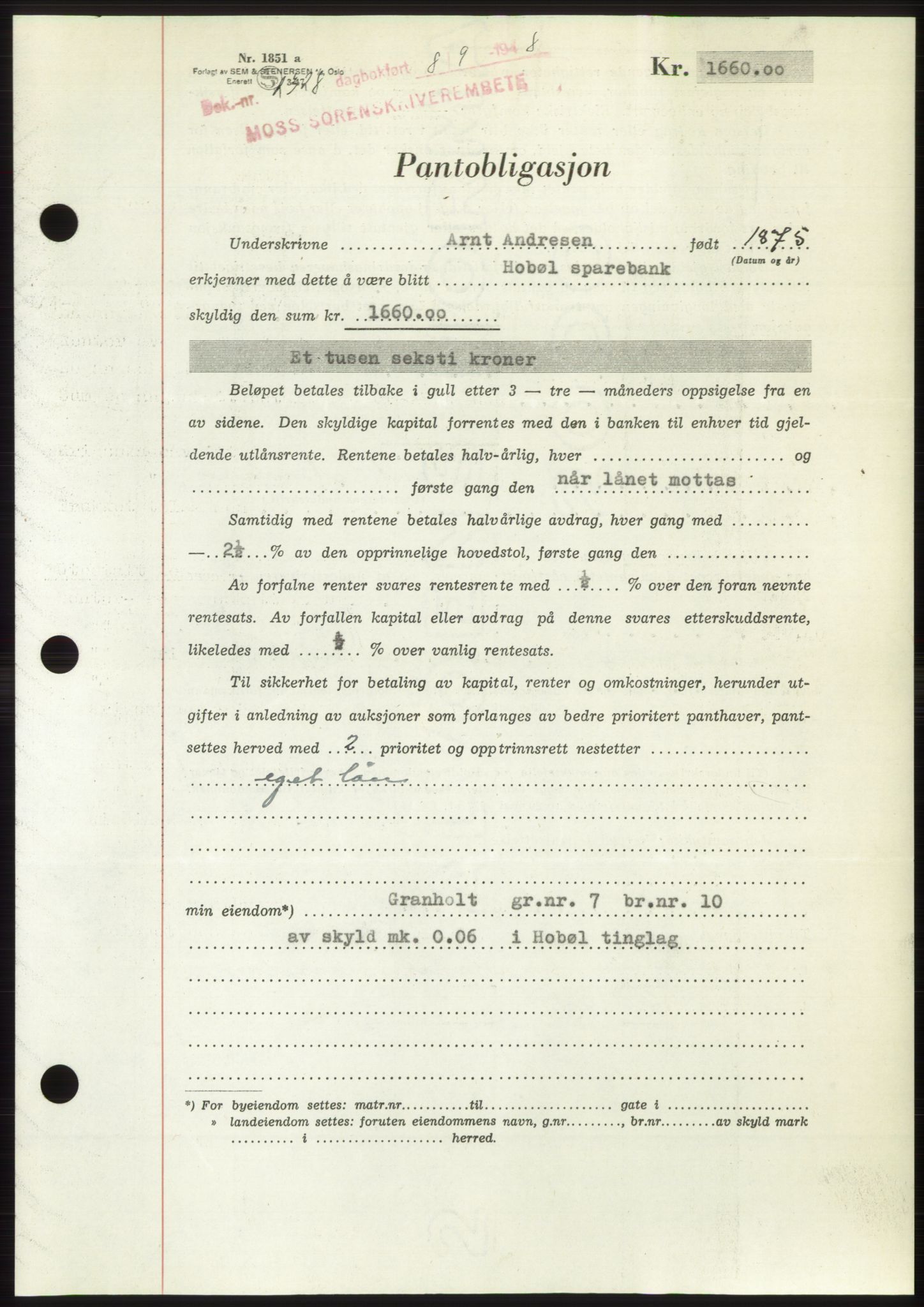 Moss sorenskriveri, AV/SAO-A-10168: Mortgage book no. B20, 1948-1948, Diary no: : 2328/1948