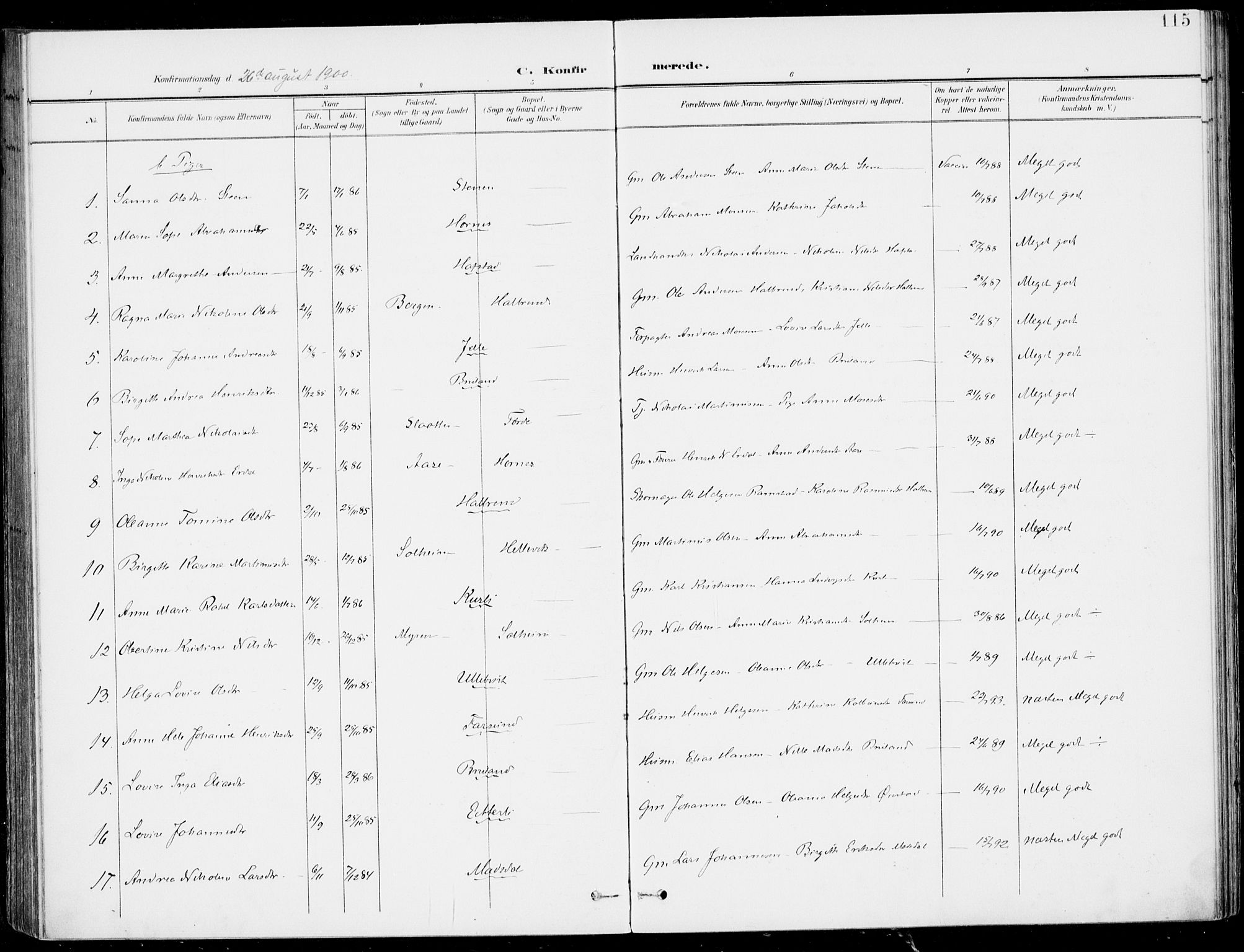 Førde sokneprestembete, SAB/A-79901/H/Haa/Haab/L0002: Parish register (official) no. B  2, 1899-1920, p. 115