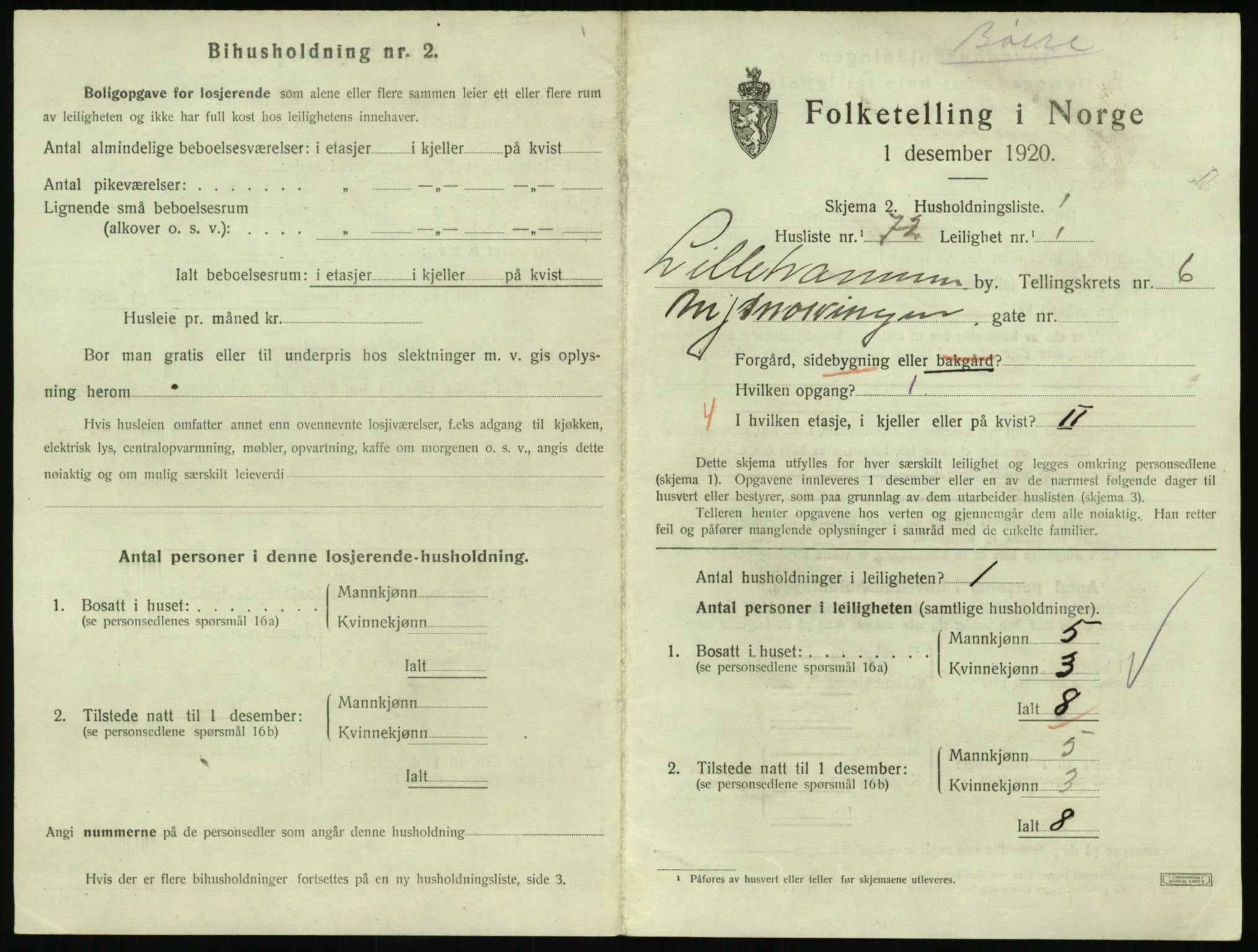 SAH, 1920 census for Lillehammer, 1920, p. 2576