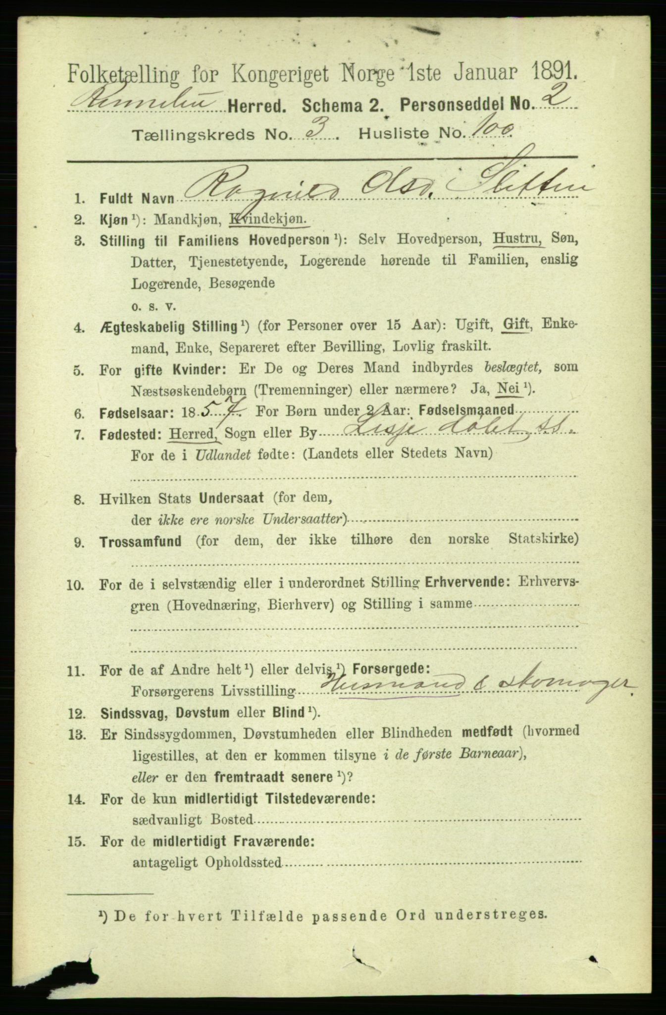 RA, 1891 census for 1635 Rennebu, 1891, p. 1885