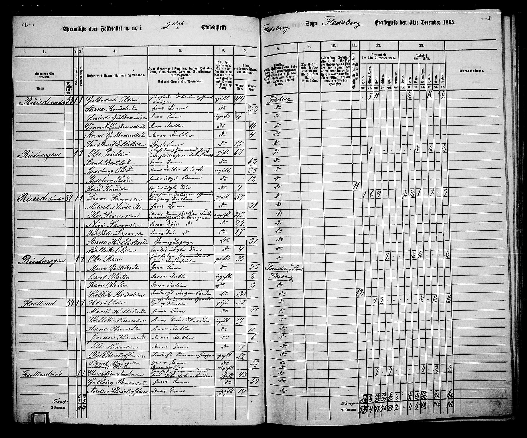 RA, 1865 census for Flesberg, 1865, p. 34