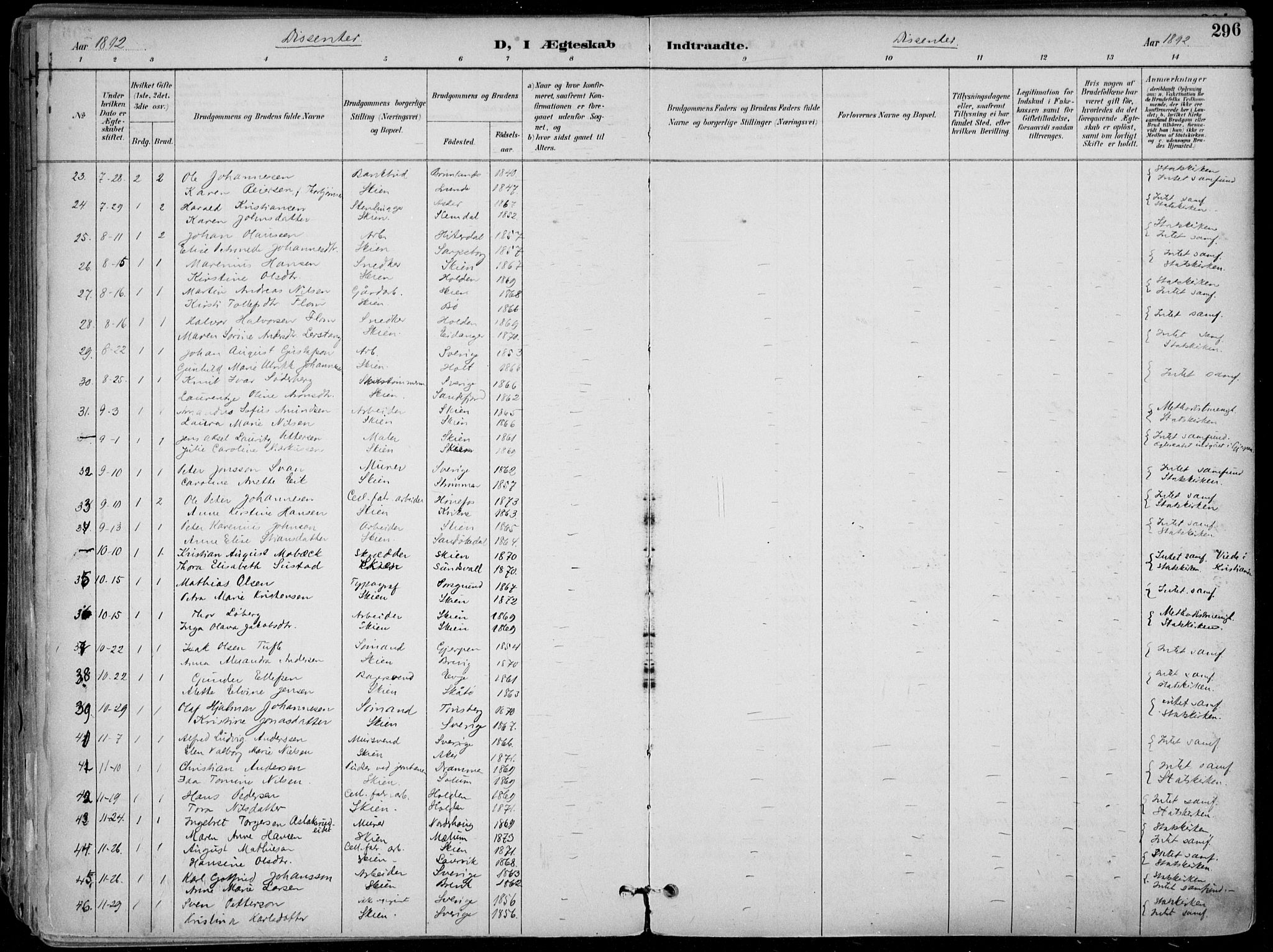 Skien kirkebøker, SAKO/A-302/F/Fa/L0010: Parish register (official) no. 10, 1891-1899, p. 296