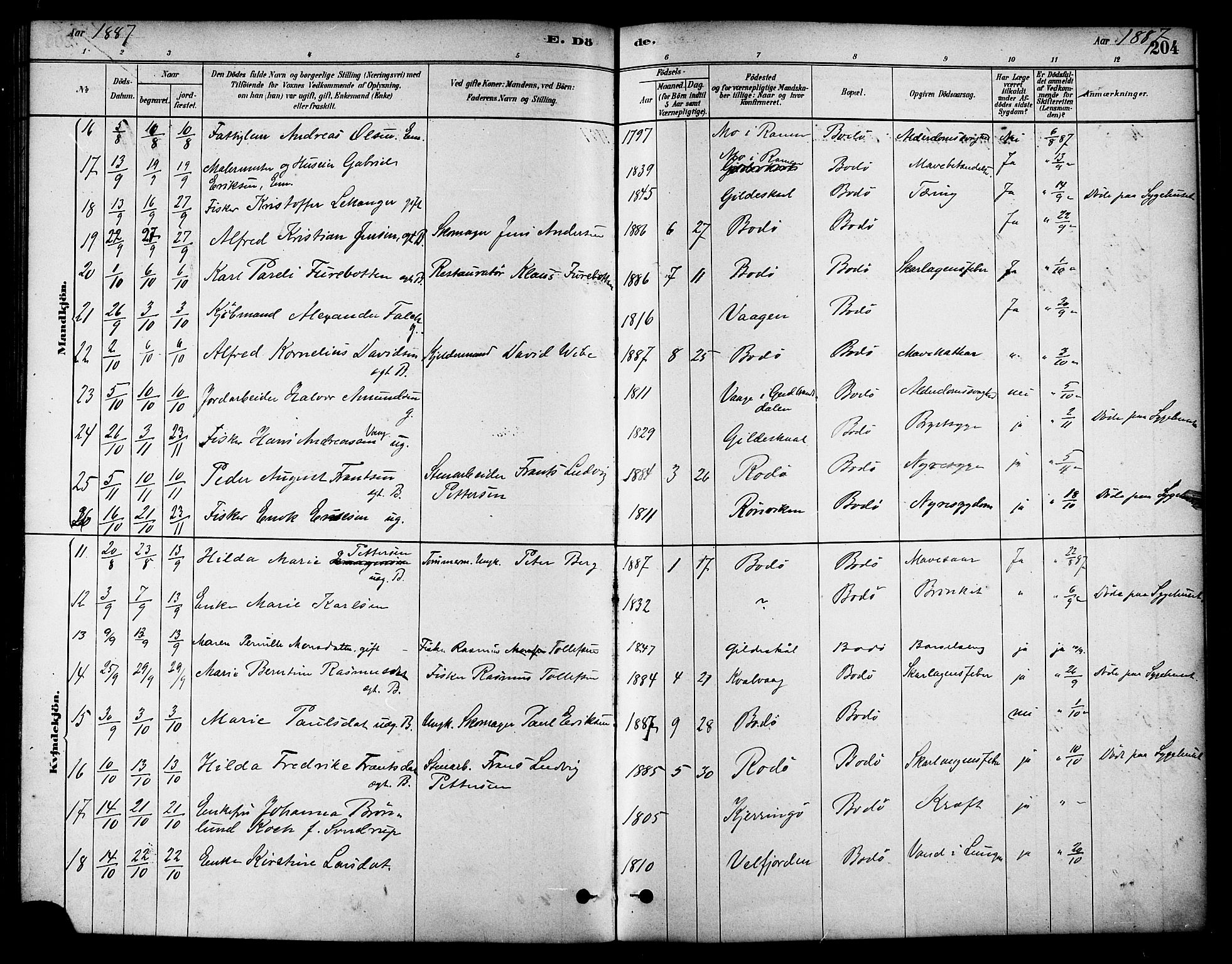 Ministerialprotokoller, klokkerbøker og fødselsregistre - Nordland, SAT/A-1459/801/L0030: Parish register (copy) no. 801C05, 1879-1887, p. 204