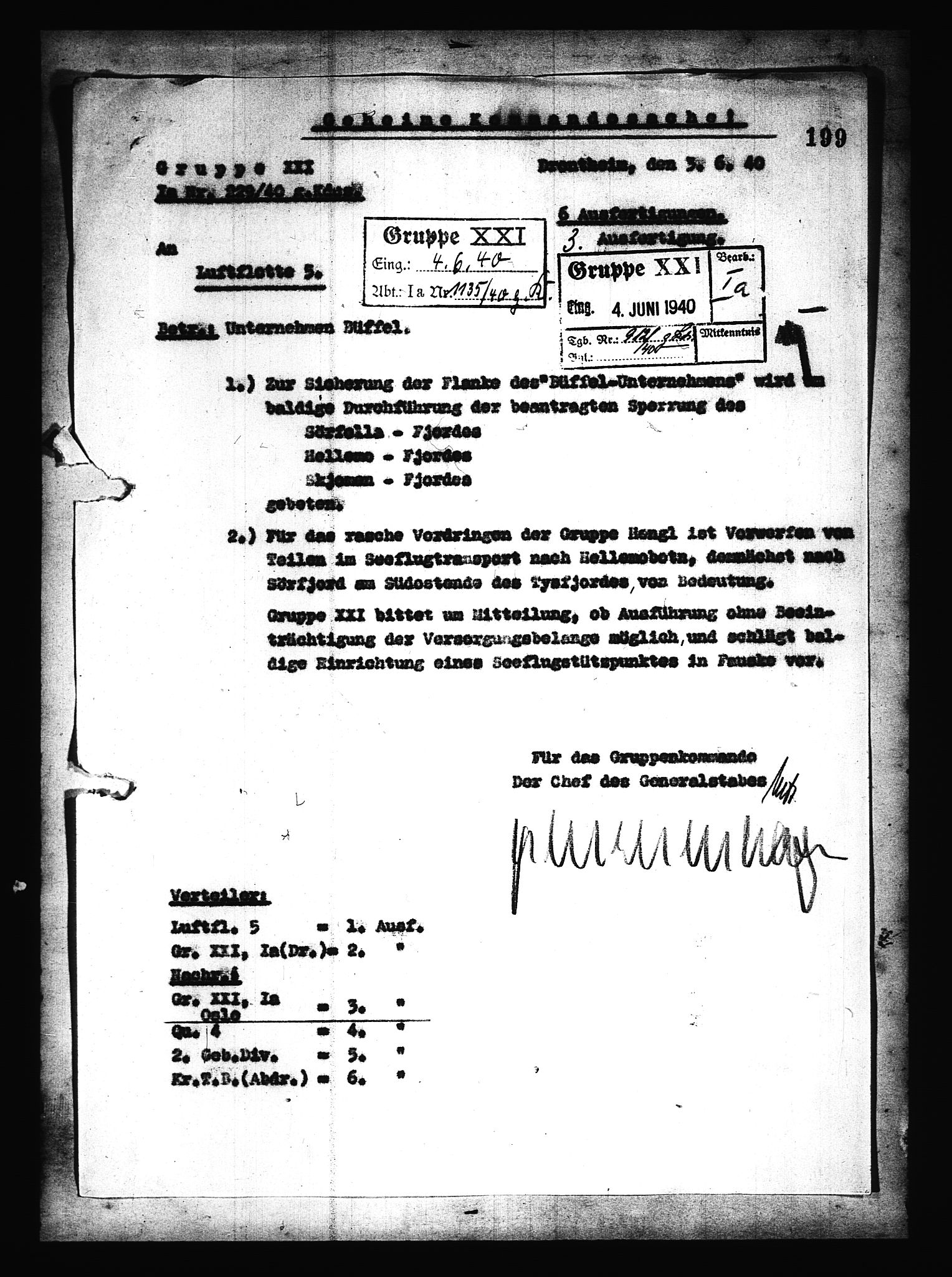 Documents Section, AV/RA-RAFA-2200/V/L0079: Amerikansk mikrofilm "Captured German Documents".
Box No. 718.  FKA jnr. 601/1954., 1940, p. 374