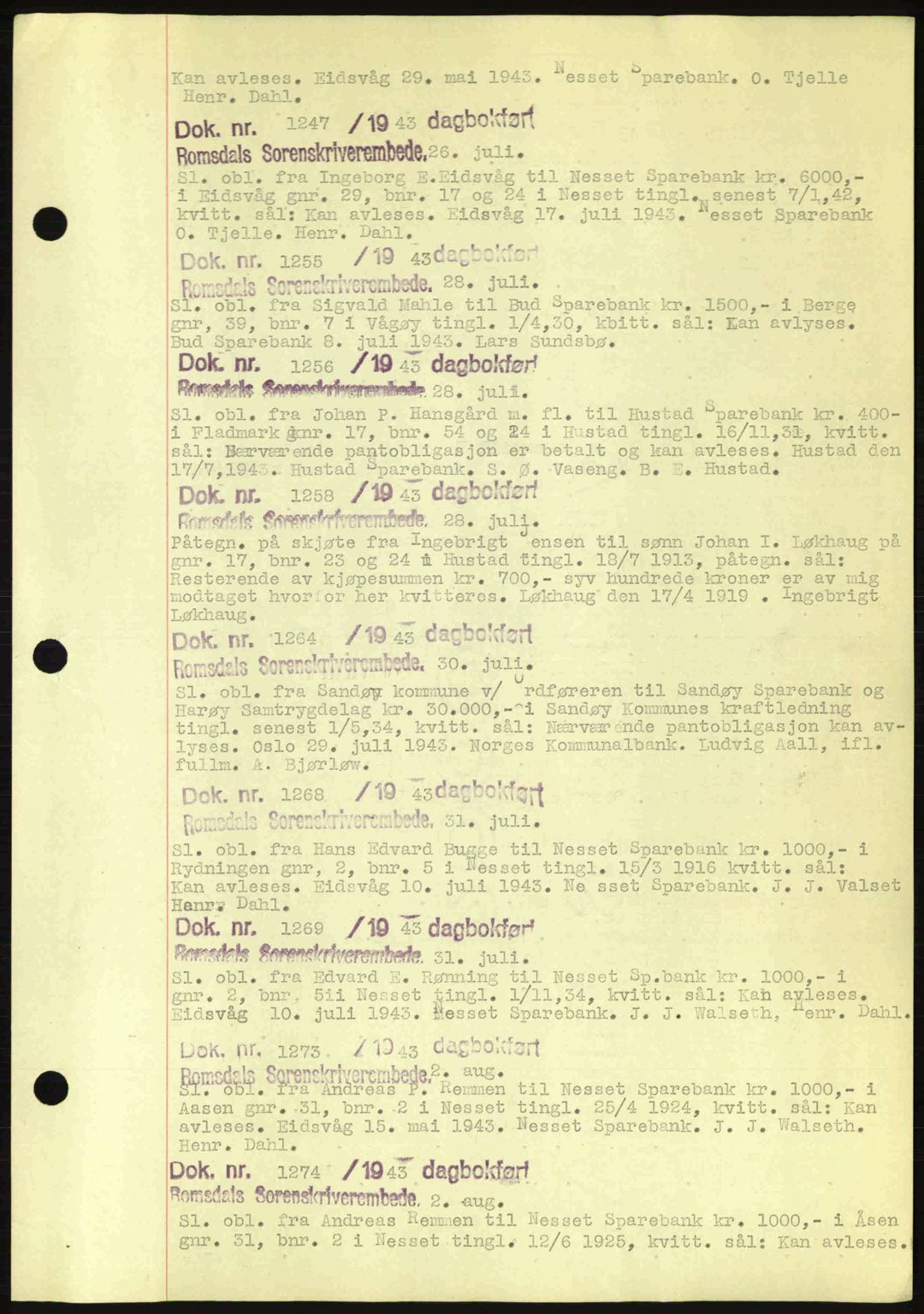 Romsdal sorenskriveri, AV/SAT-A-4149/1/2/2C: Mortgage book no. C1a, 1936-1945, Diary no: : 1247/1943