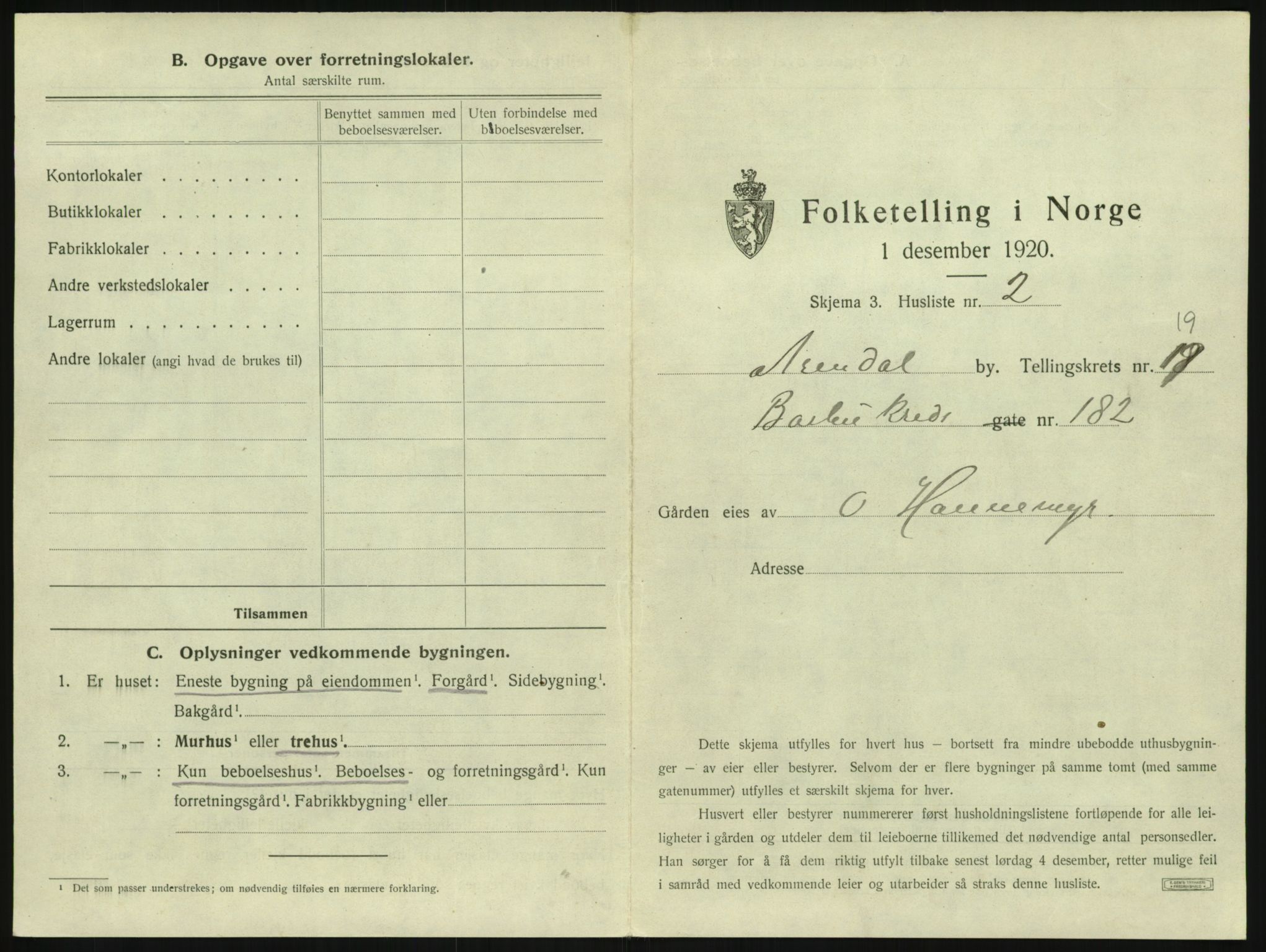 SAK, 1920 census for Arendal, 1920, p. 2916