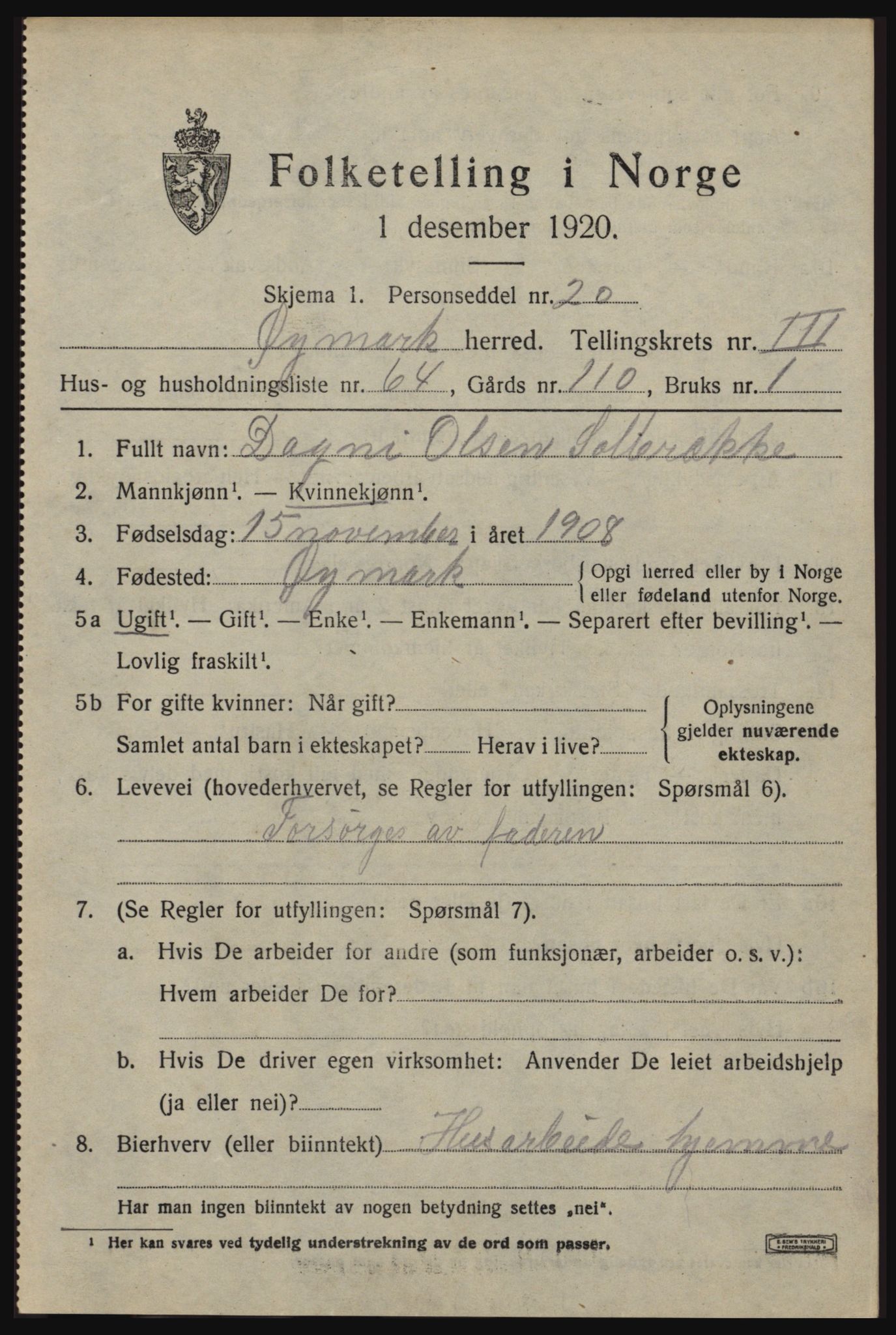 SAO, 1920 census for Øymark, 1920, p. 3139