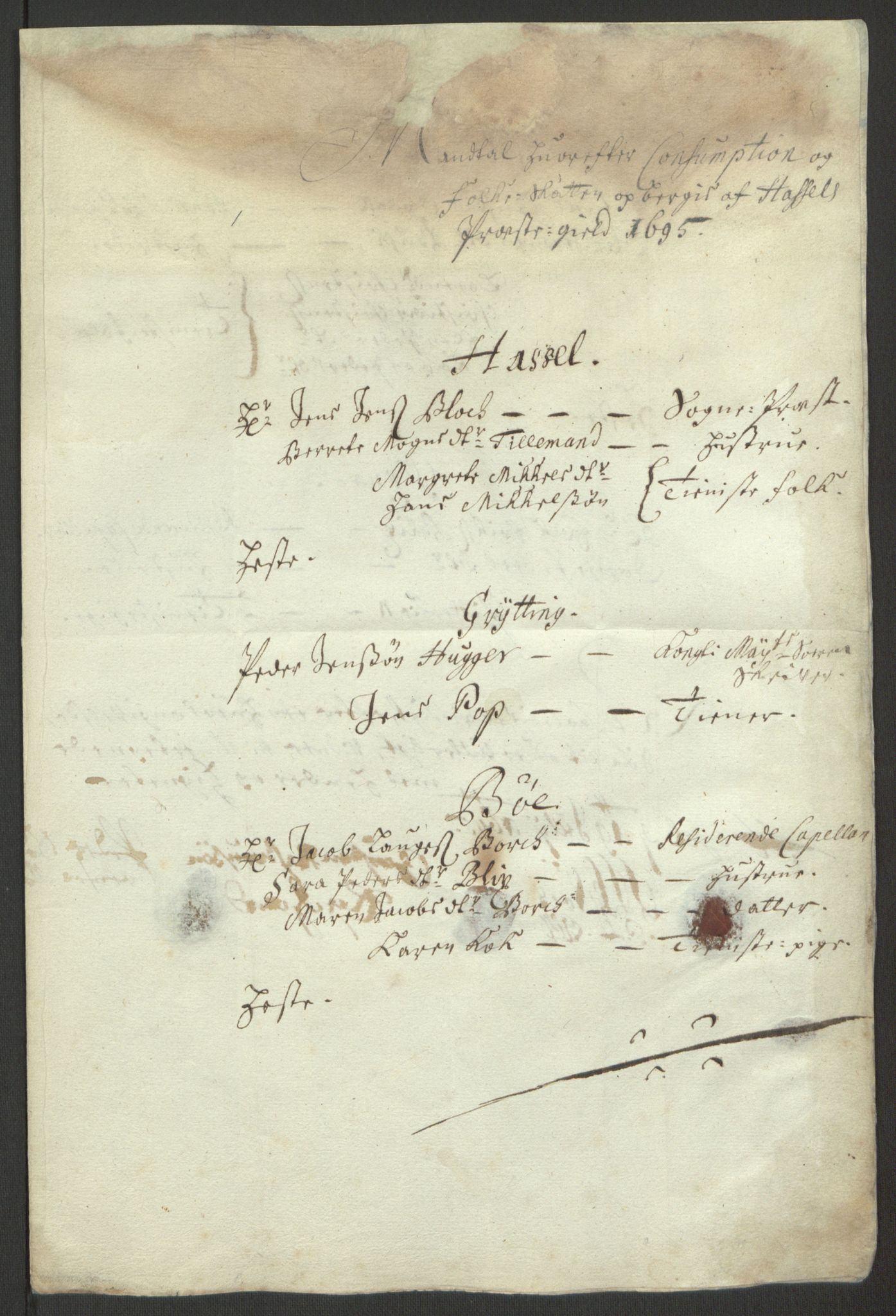 Rentekammeret inntil 1814, Reviderte regnskaper, Fogderegnskap, RA/EA-4092/R67/L4677: Fogderegnskap Vesterålen, Andenes og Lofoten, 1694-1695, p. 254