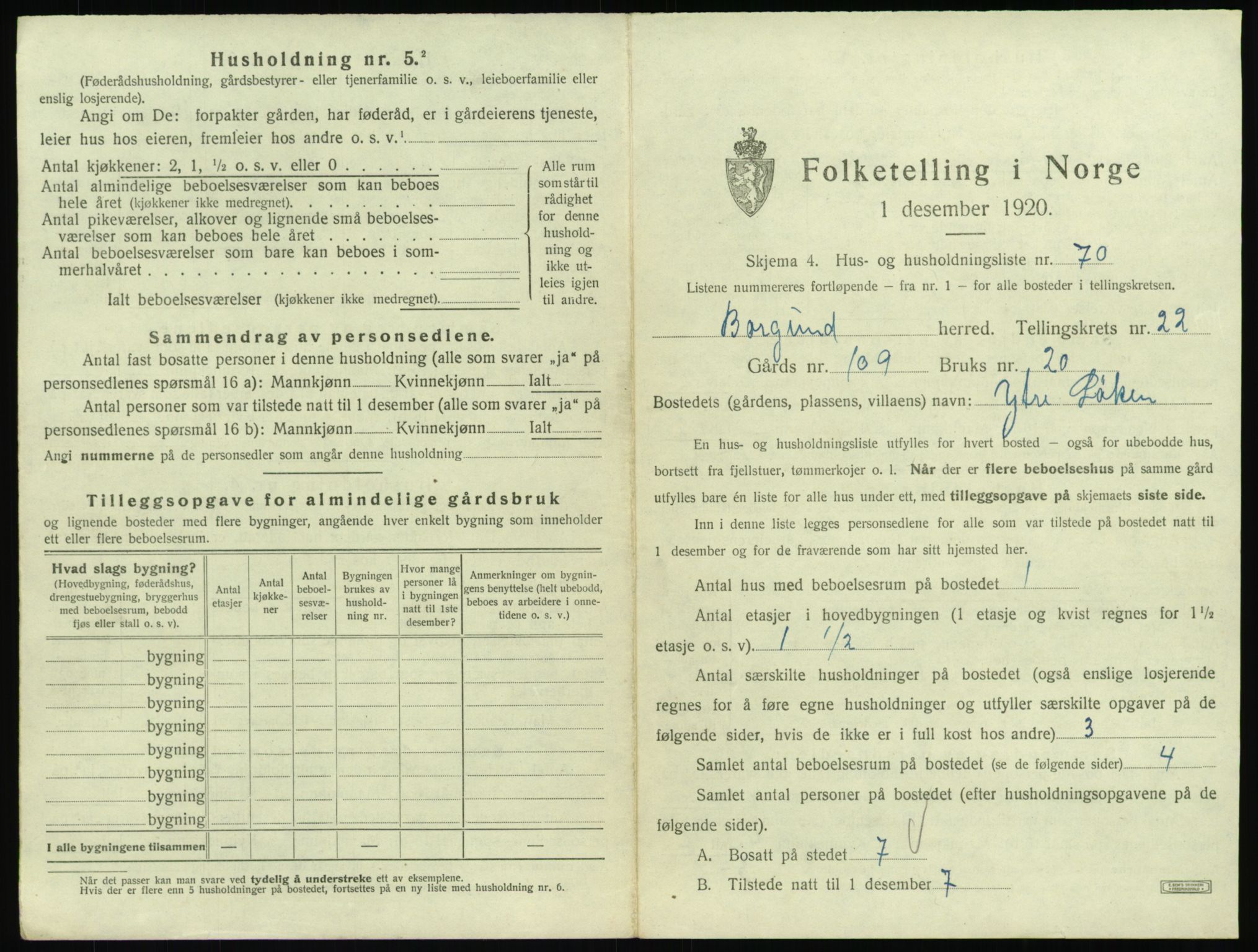 SAT, 1920 census for Borgund, 1920, p. 1954