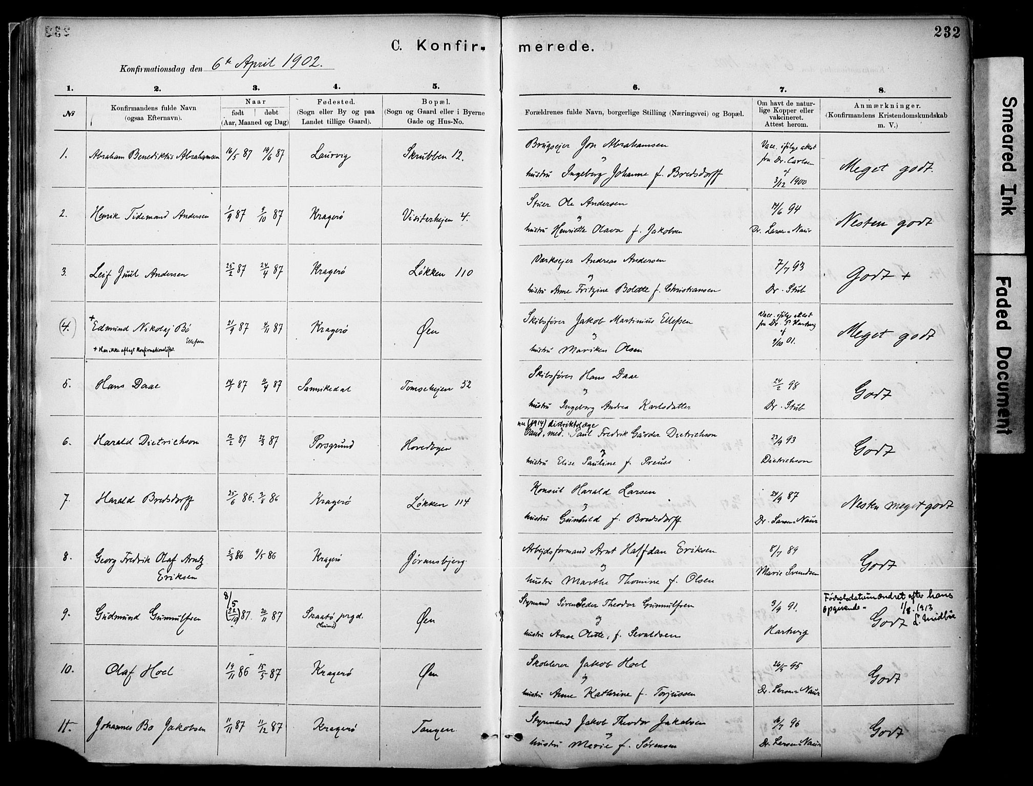 Kragerø kirkebøker, SAKO/A-278/F/Fa/L0012: Parish register (official) no. 12, 1880-1904, p. 232