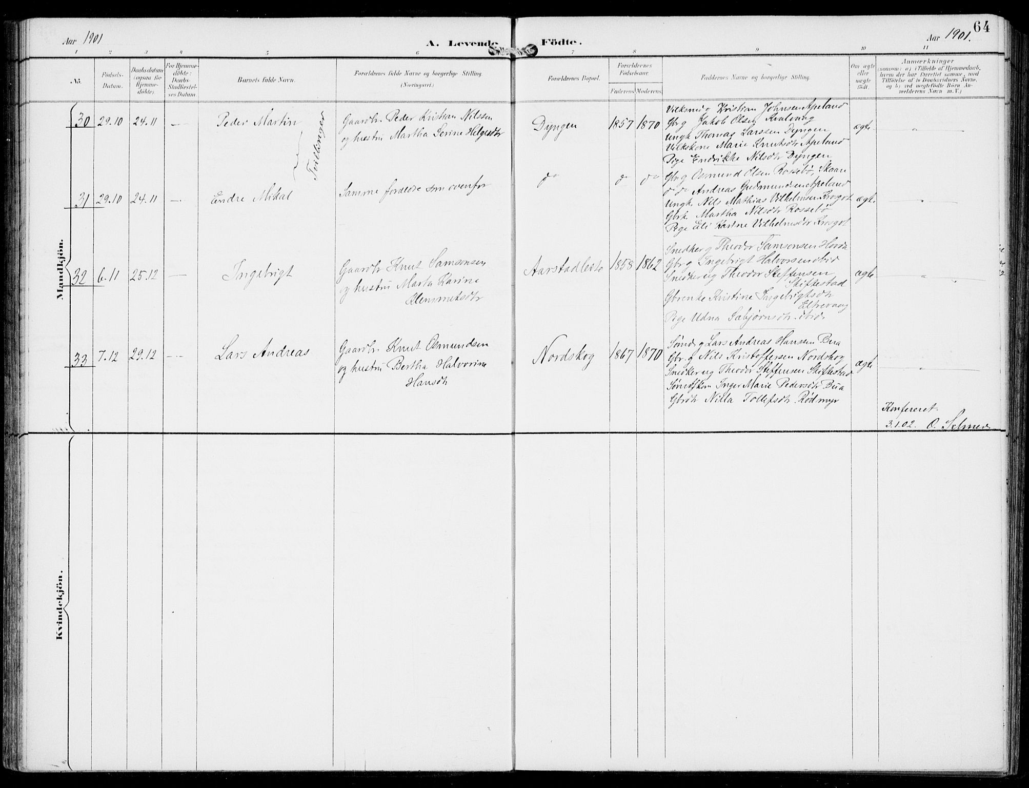 Sveio Sokneprestembete, AV/SAB-A-78501/H/Haa: Parish register (official) no. B  3, 1894-1906, p. 64