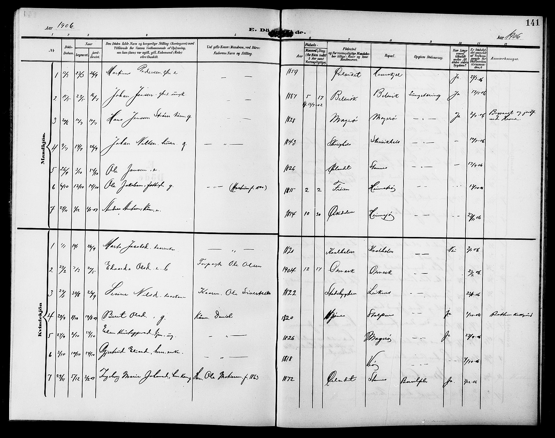 Ministerialprotokoller, klokkerbøker og fødselsregistre - Sør-Trøndelag, SAT/A-1456/633/L0520: Parish register (copy) no. 633C02, 1906-1921, p. 141