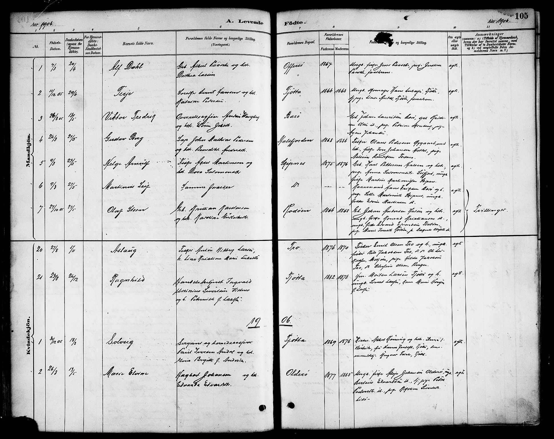 Ministerialprotokoller, klokkerbøker og fødselsregistre - Nordland, AV/SAT-A-1459/817/L0268: Parish register (copy) no. 817C03, 1884-1920, p. 105