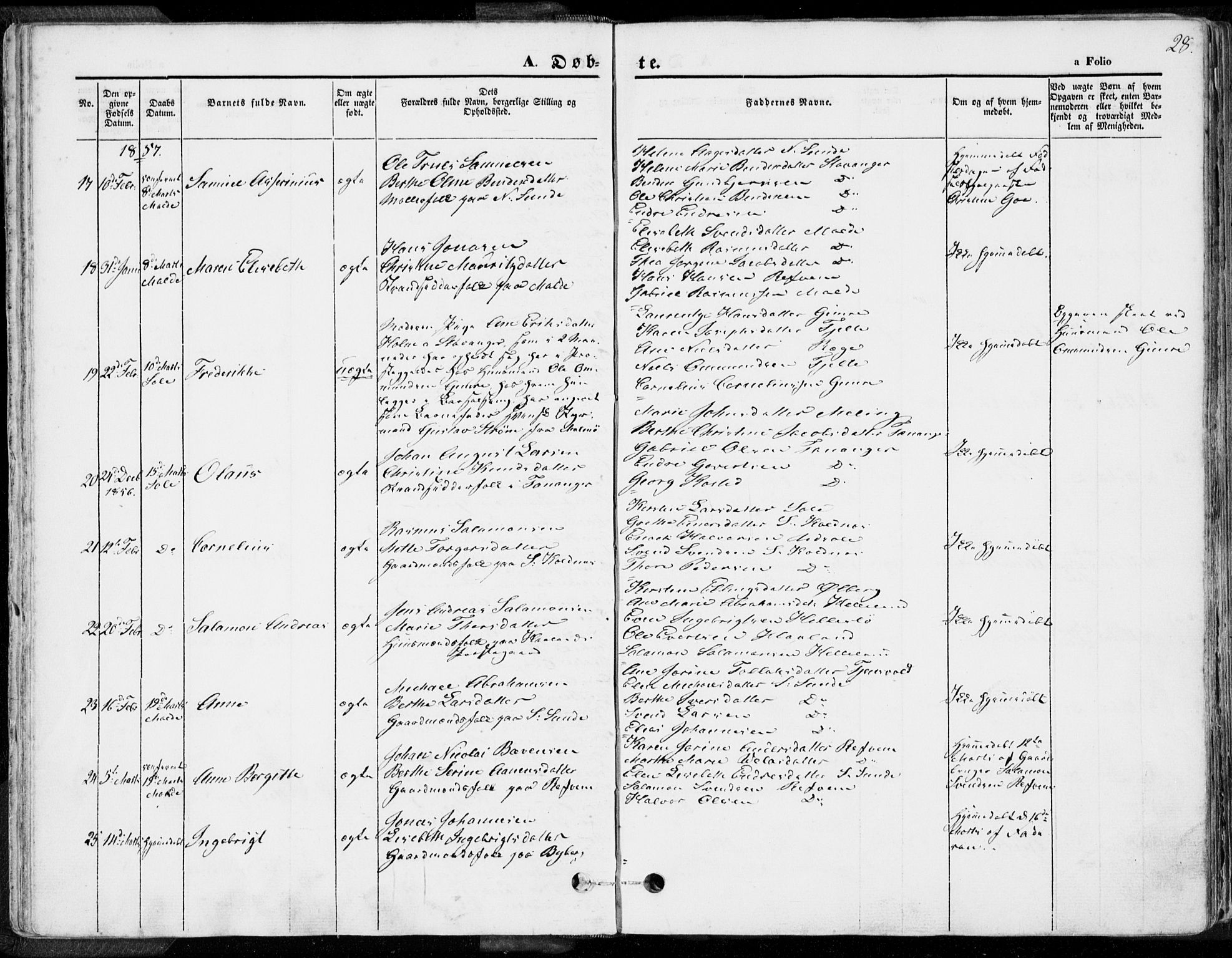 Håland sokneprestkontor, SAST/A-101802/001/30BA/L0007: Parish register (official) no. A 7.1, 1854-1870, p. 28