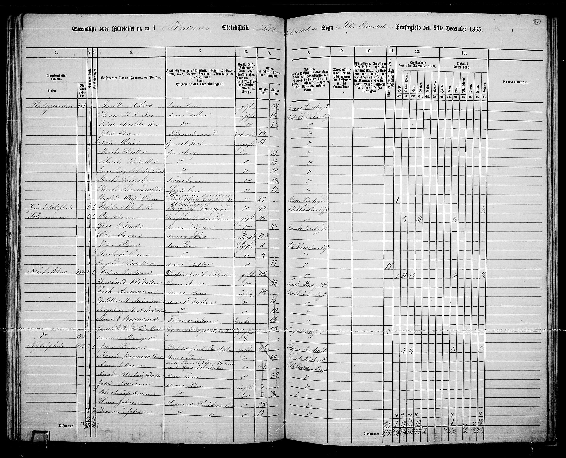 RA, 1865 census for Lille Elvedalen, 1865, p. 73