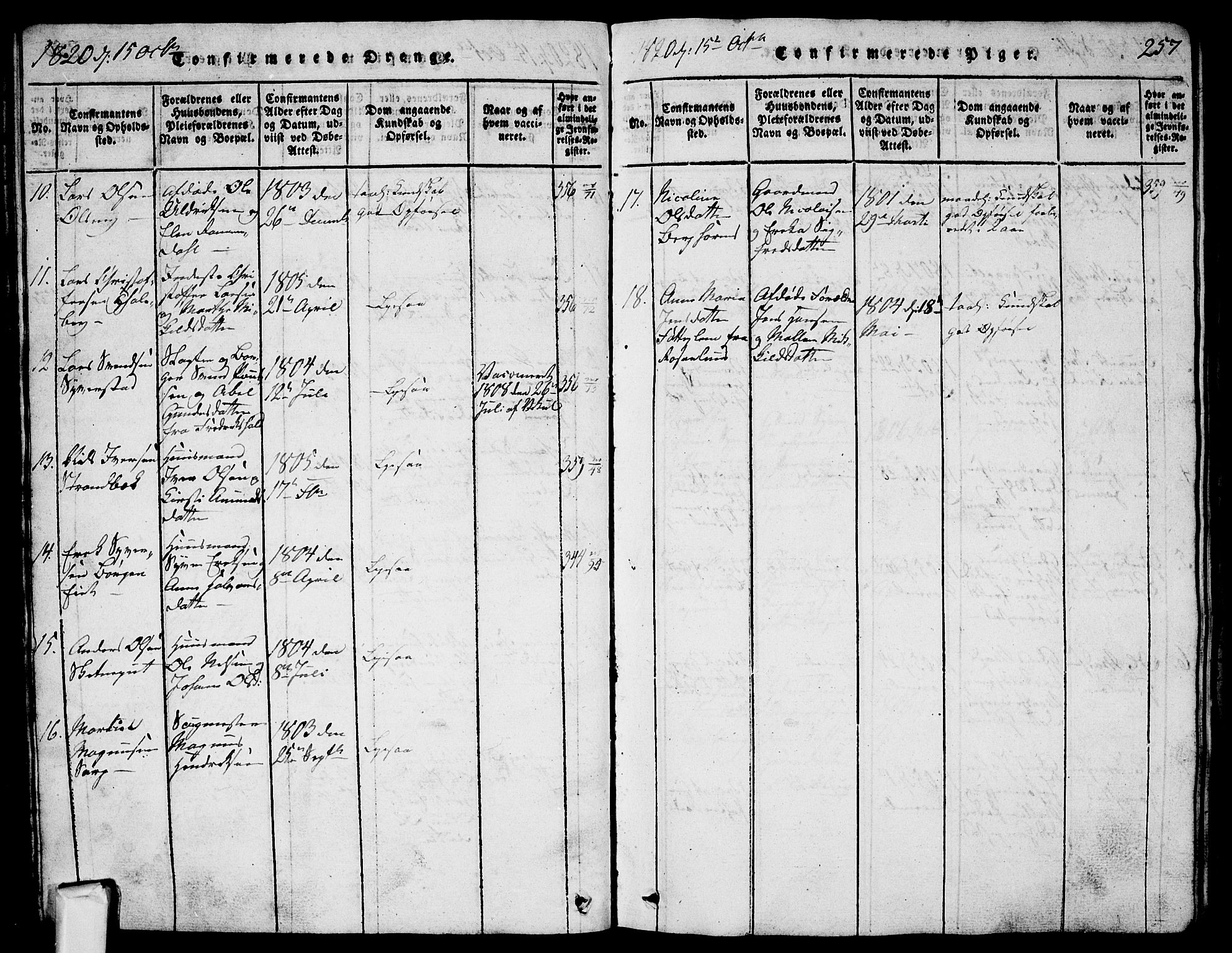 Skjeberg prestekontor Kirkebøker, SAO/A-10923/G/Ga/L0001: Parish register (copy) no. I 1, 1815-1830, p. 257