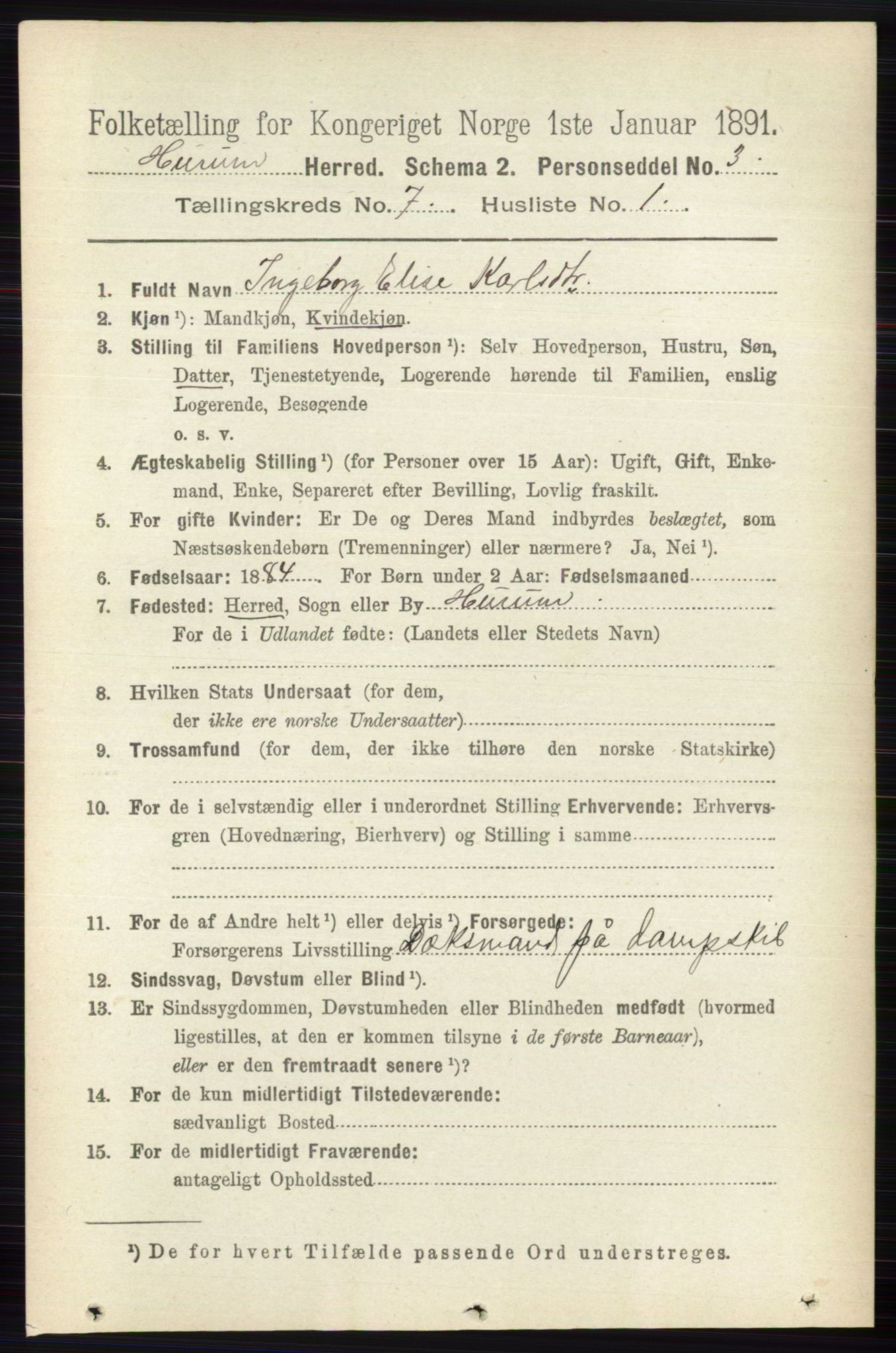 RA, 1891 census for 0628 Hurum, 1891, p. 2273