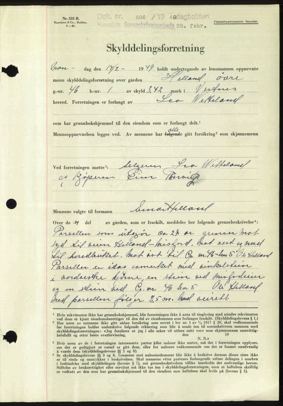 Romsdal sorenskriveri, AV/SAT-A-4149/1/2/2C: Mortgage book no. A28, 1948-1949, Diary no: : 606/1949